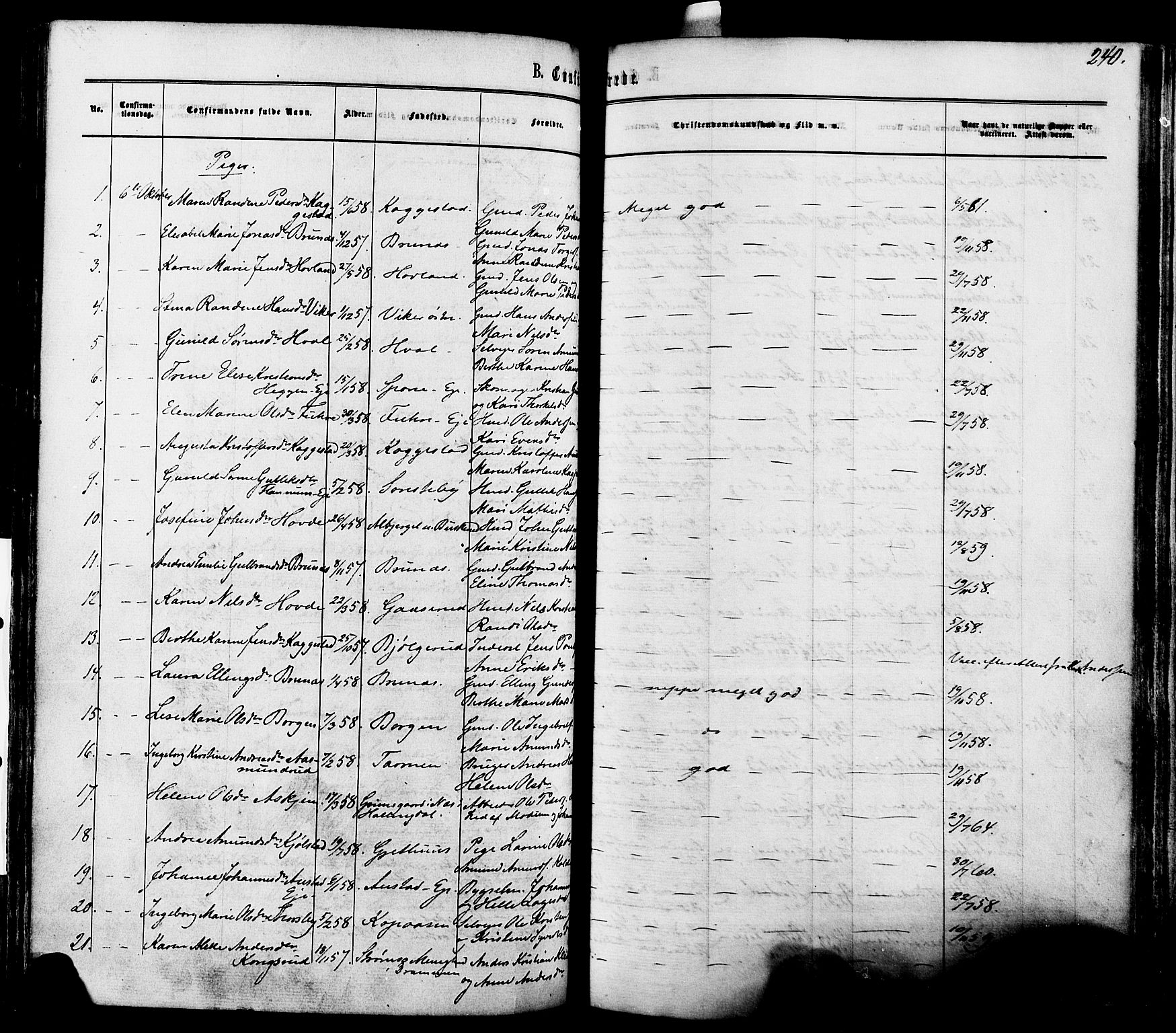 Modum kirkebøker, AV/SAKO-A-234/F/Fa/L0010: Parish register (official) no. 10, 1865-1876, p. 240