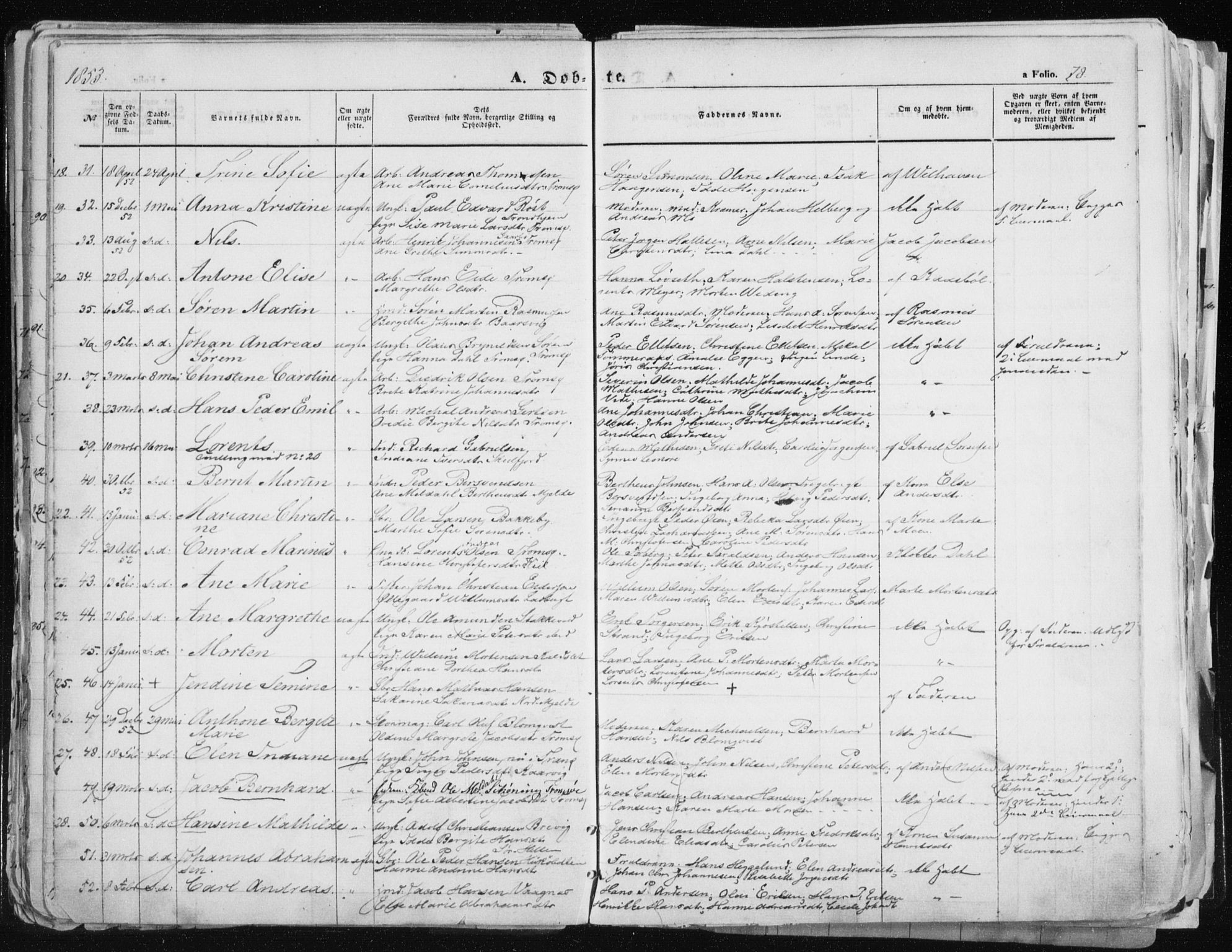 Tromsø sokneprestkontor/stiftsprosti/domprosti, AV/SATØ-S-1343/G/Ga/L0010kirke: Parish register (official) no. 10, 1848-1855, p. 78