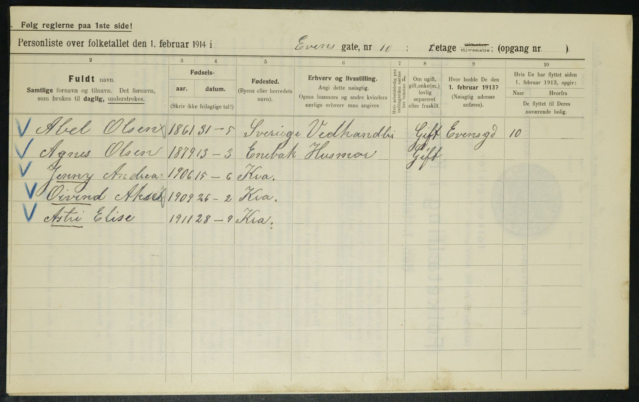 OBA, Municipal Census 1914 for Kristiania, 1914, p. 23074