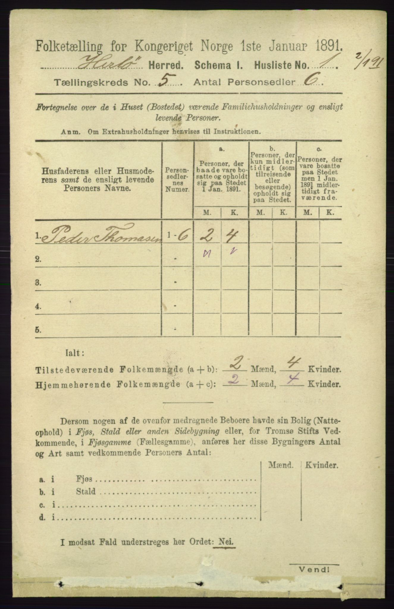 RA, 1891 census for 1258 Herdla, 1891, p. 2007