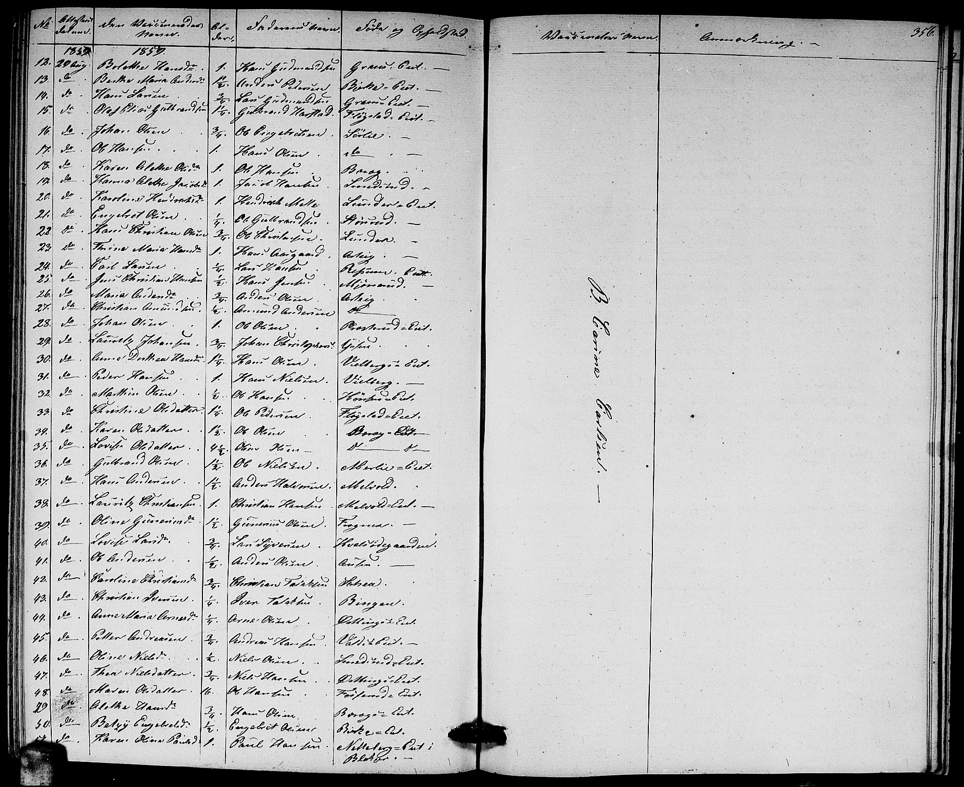 Sørum prestekontor Kirkebøker, AV/SAO-A-10303/G/Ga/L0003: Parish register (copy) no. I 3, 1846-1863, p. 356