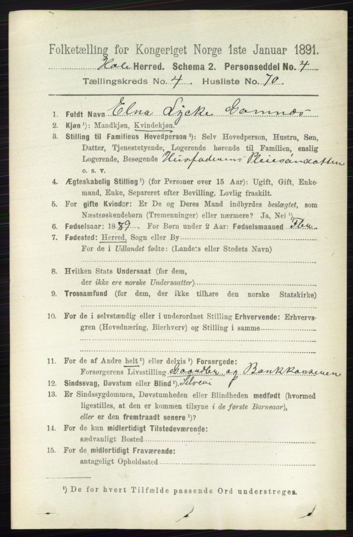 RA, 1891 census for 0612 Hole, 1891, p. 2187