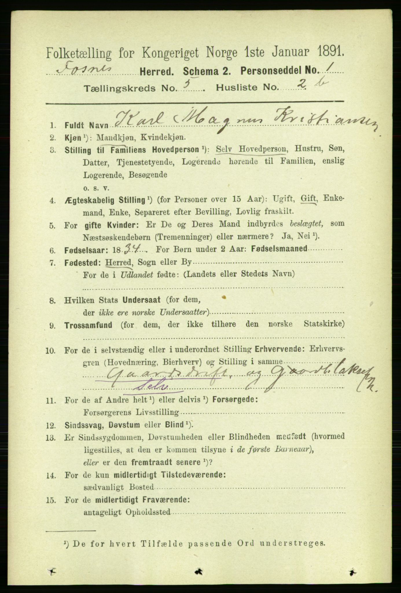 RA, 1891 census for 1748 Fosnes, 1891, p. 2675