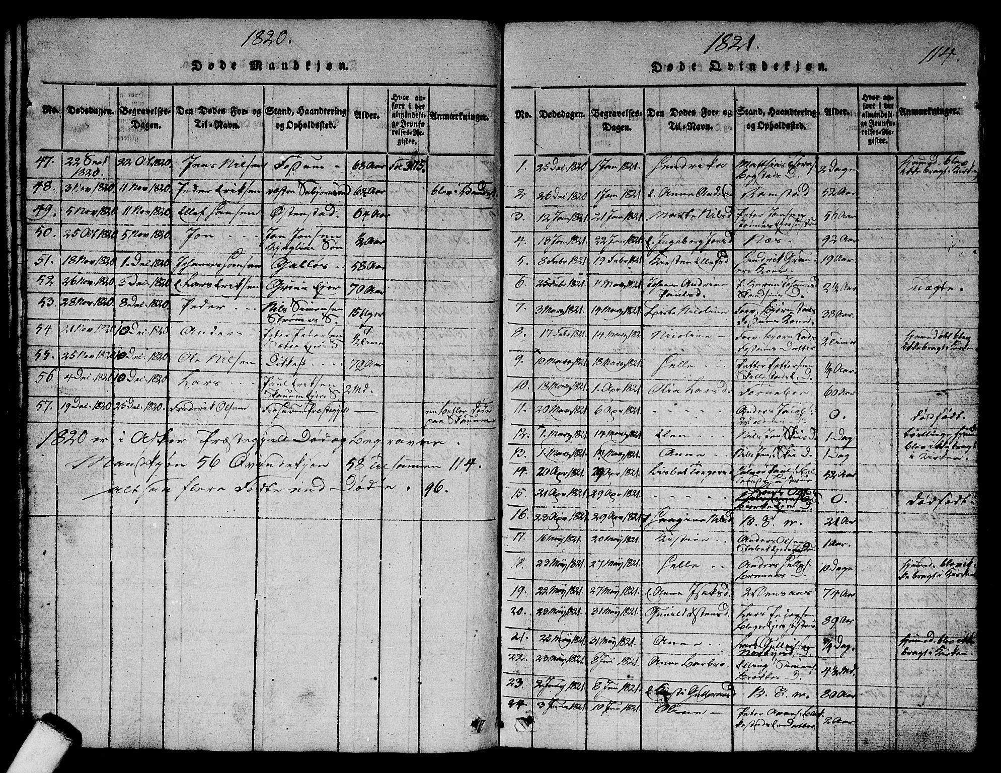 Asker prestekontor Kirkebøker, SAO/A-10256a/G/Ga/L0001: Parish register (copy) no. I 1, 1814-1830, p. 114