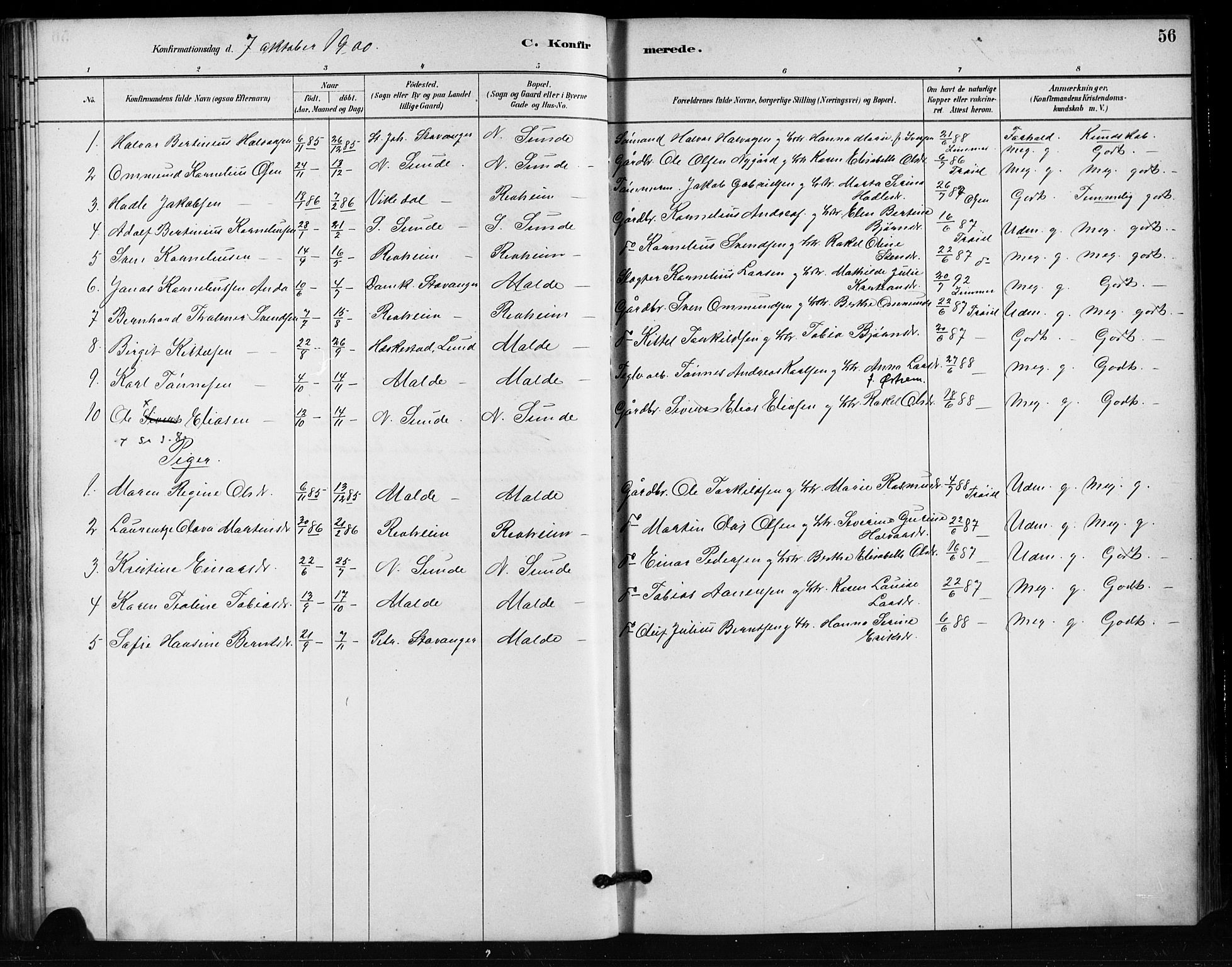 Håland sokneprestkontor, SAST/A-101802/001/30BA/L0011: Parish register (official) no. A 10, 1883-1900, p. 56