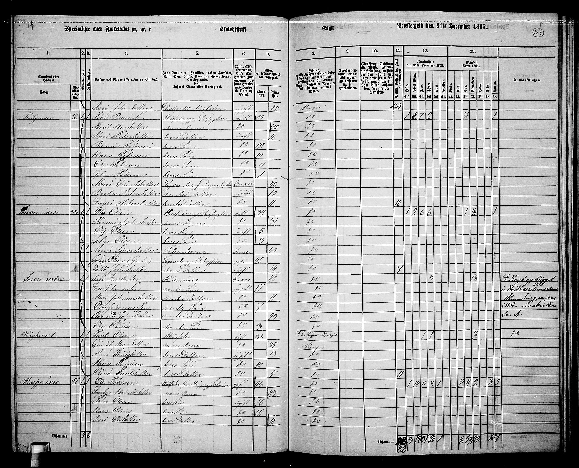 RA, 1865 census for Vågå, 1865, p. 113