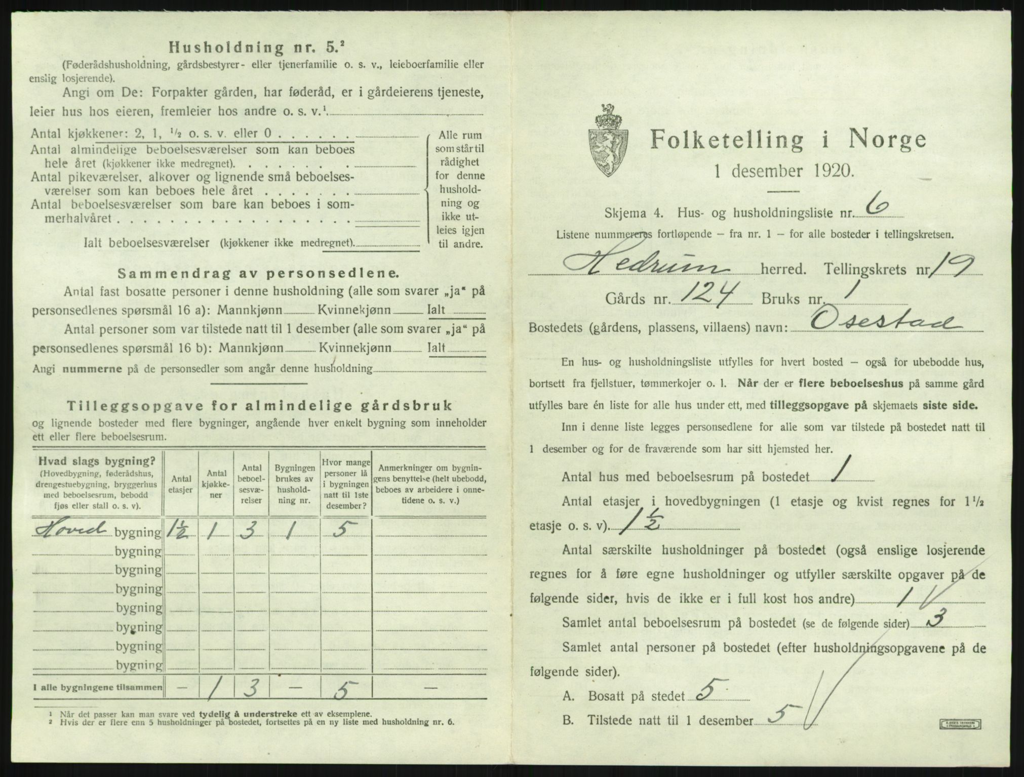 SAKO, 1920 census for Hedrum, 1920, p. 1675