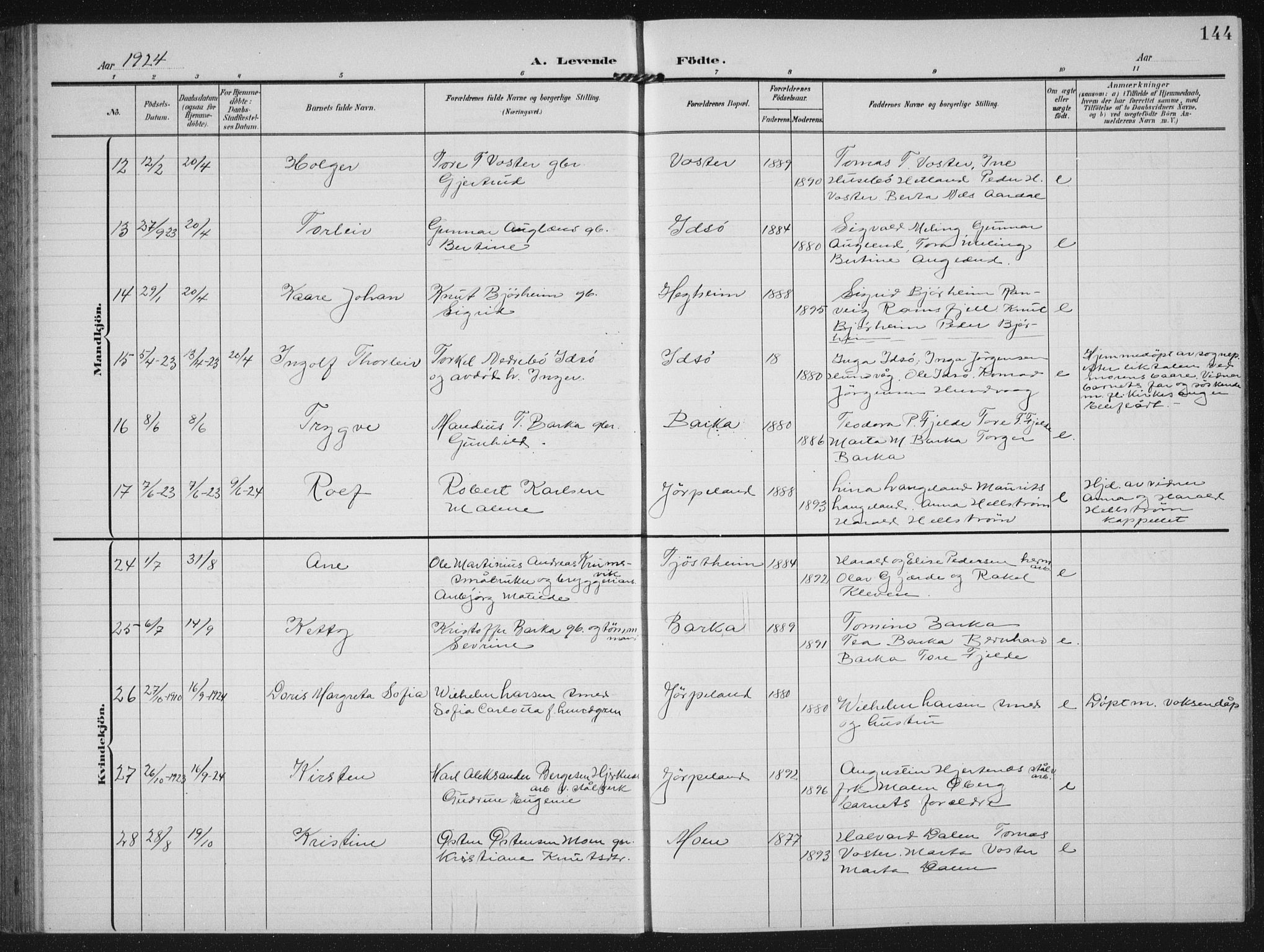 Strand sokneprestkontor, AV/SAST-A-101828/H/Ha/Hab/L0005: Parish register (copy) no. B 5, 1904-1934, p. 144