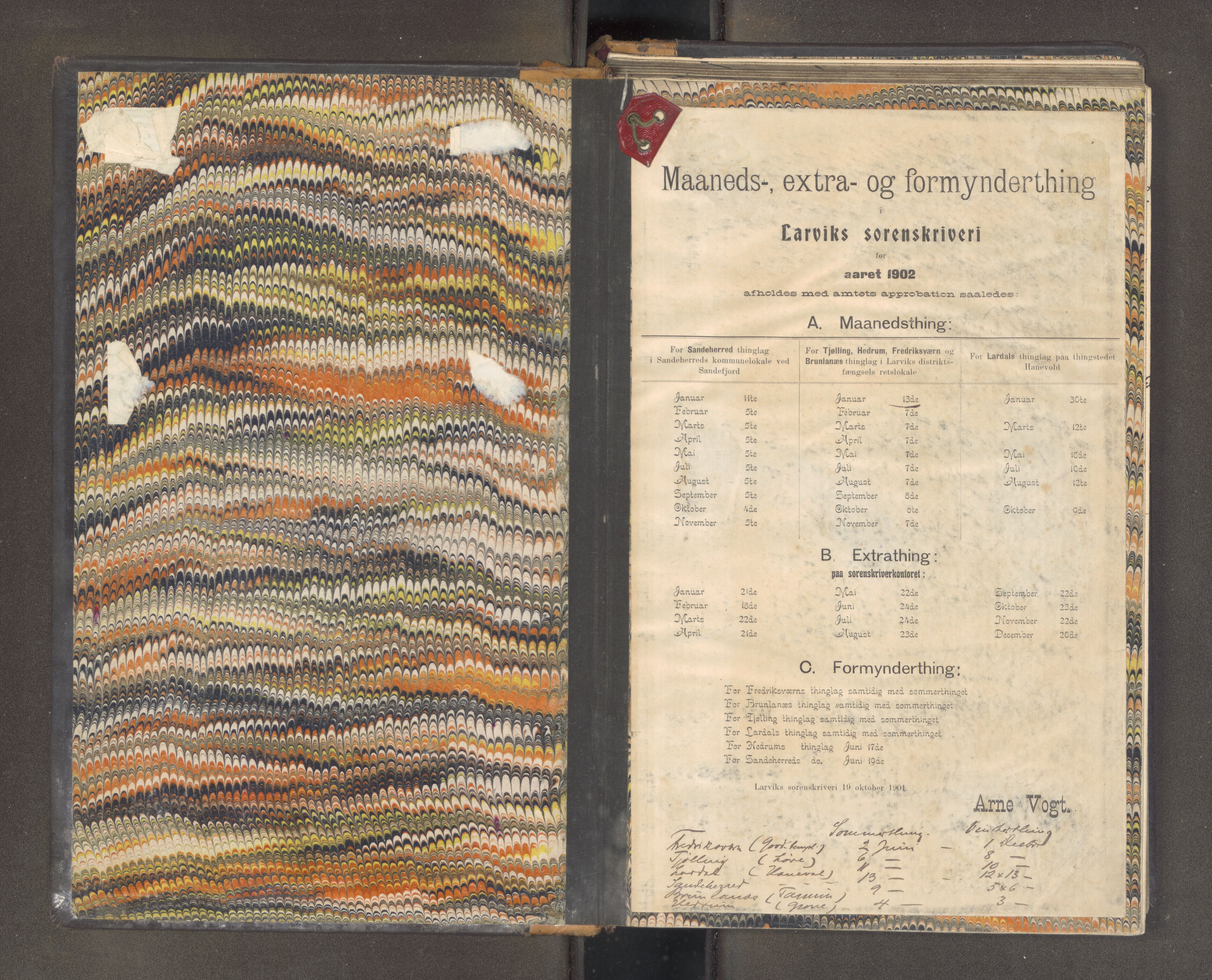 Larvik sorenskriveri, AV/SAKO-A-83/F/Fa/L0055: Tingbok, 1901-1902
