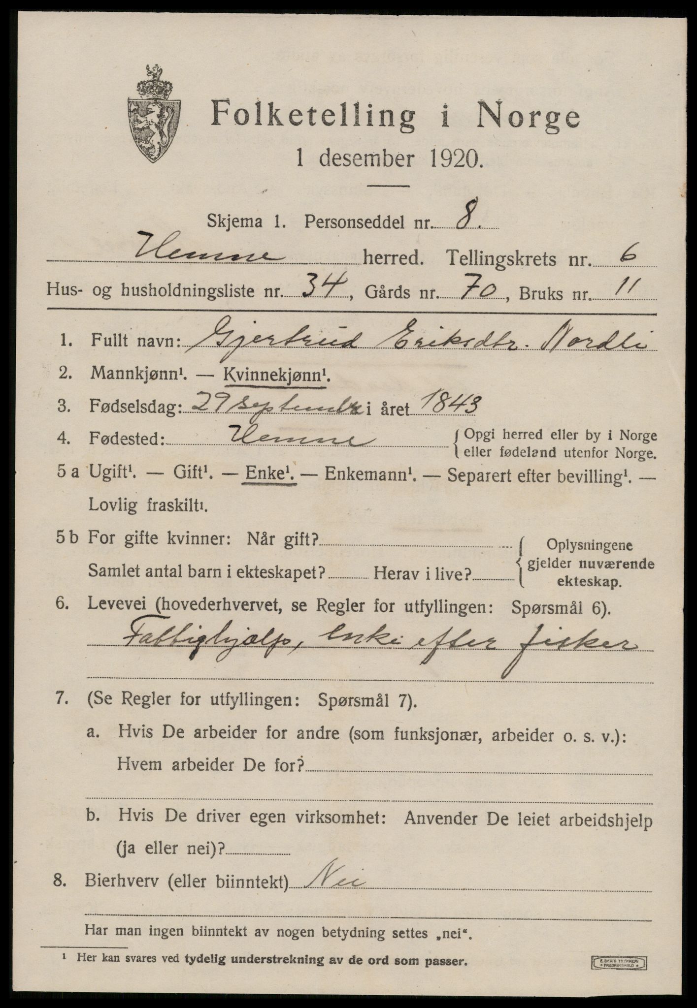 SAT, 1920 census for Hemne, 1920, p. 3992