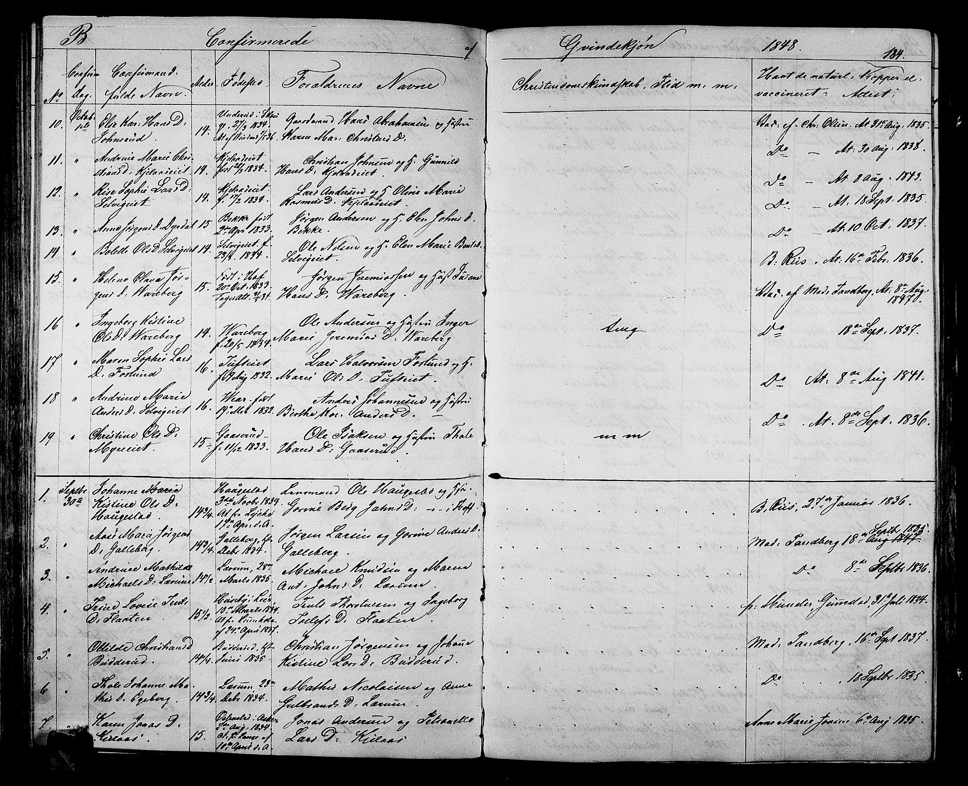 Sande Kirkebøker, AV/SAKO-A-53/G/Ga/L0002: Parish register (copy) no. 2, 1847-1863, p. 184