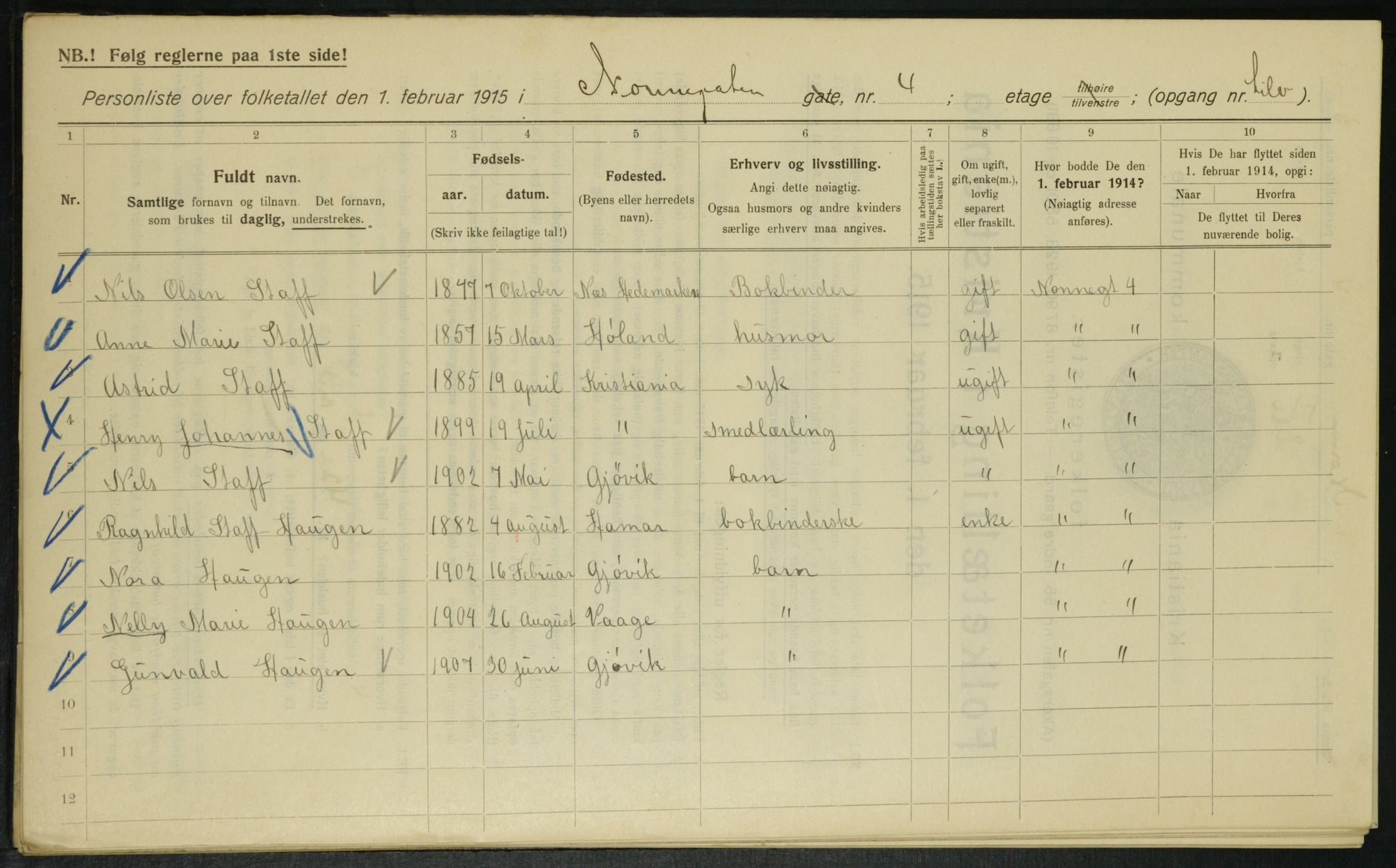 OBA, Municipal Census 1915 for Kristiania, 1915, p. 70818