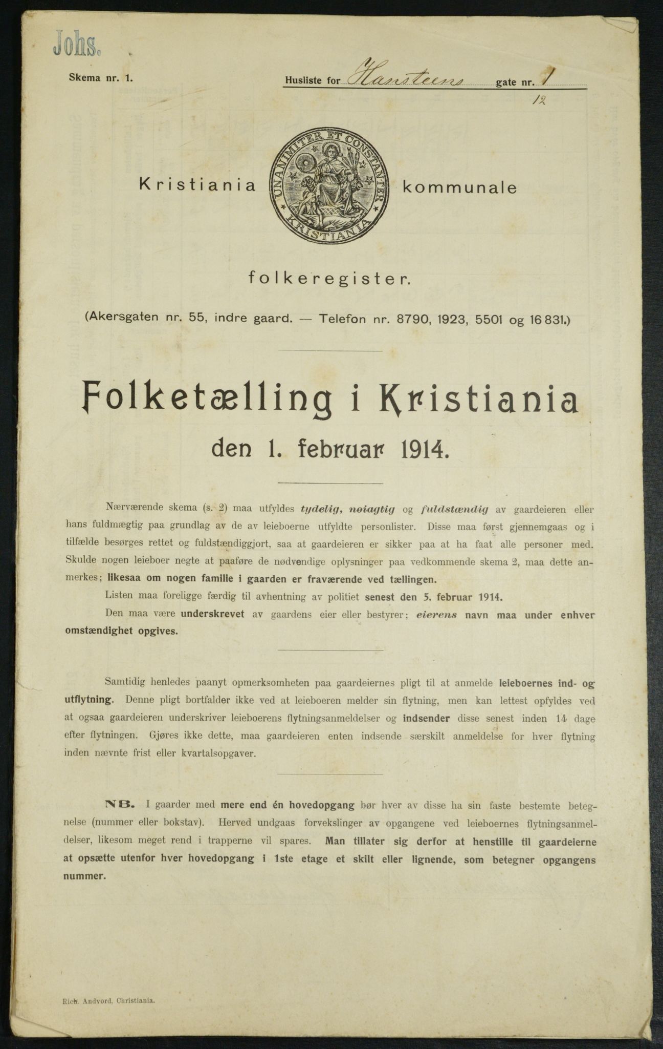 OBA, Municipal Census 1914 for Kristiania, 1914, p. 34798