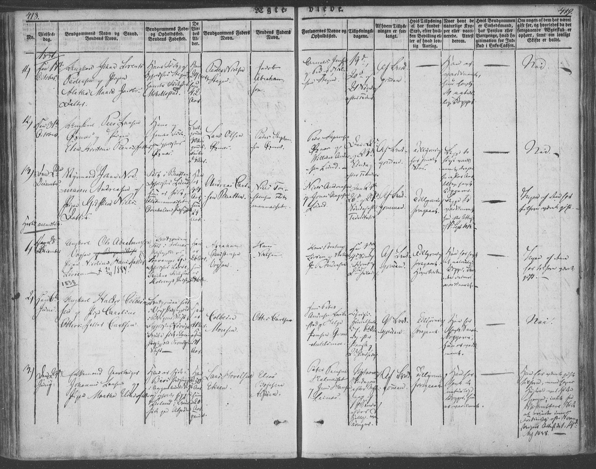 Ministerialprotokoller, klokkerbøker og fødselsregistre - Nordland, SAT/A-1459/855/L0799: Parish register (official) no. 855A07, 1834-1852, p. 418-419