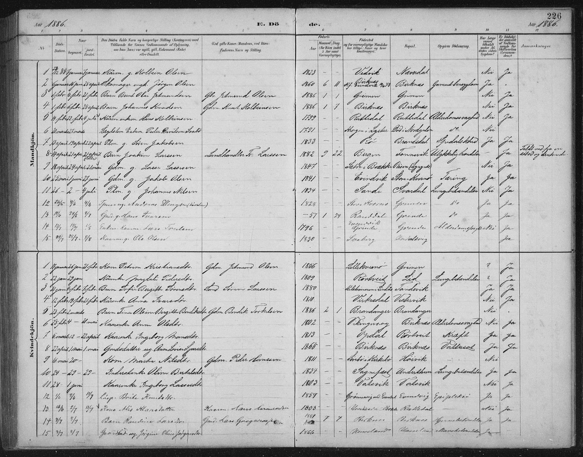 Gulen sokneprestembete, AV/SAB-A-80201/H/Hab/Habb/L0003: Parish register (copy) no. B 3, 1884-1907, p. 226