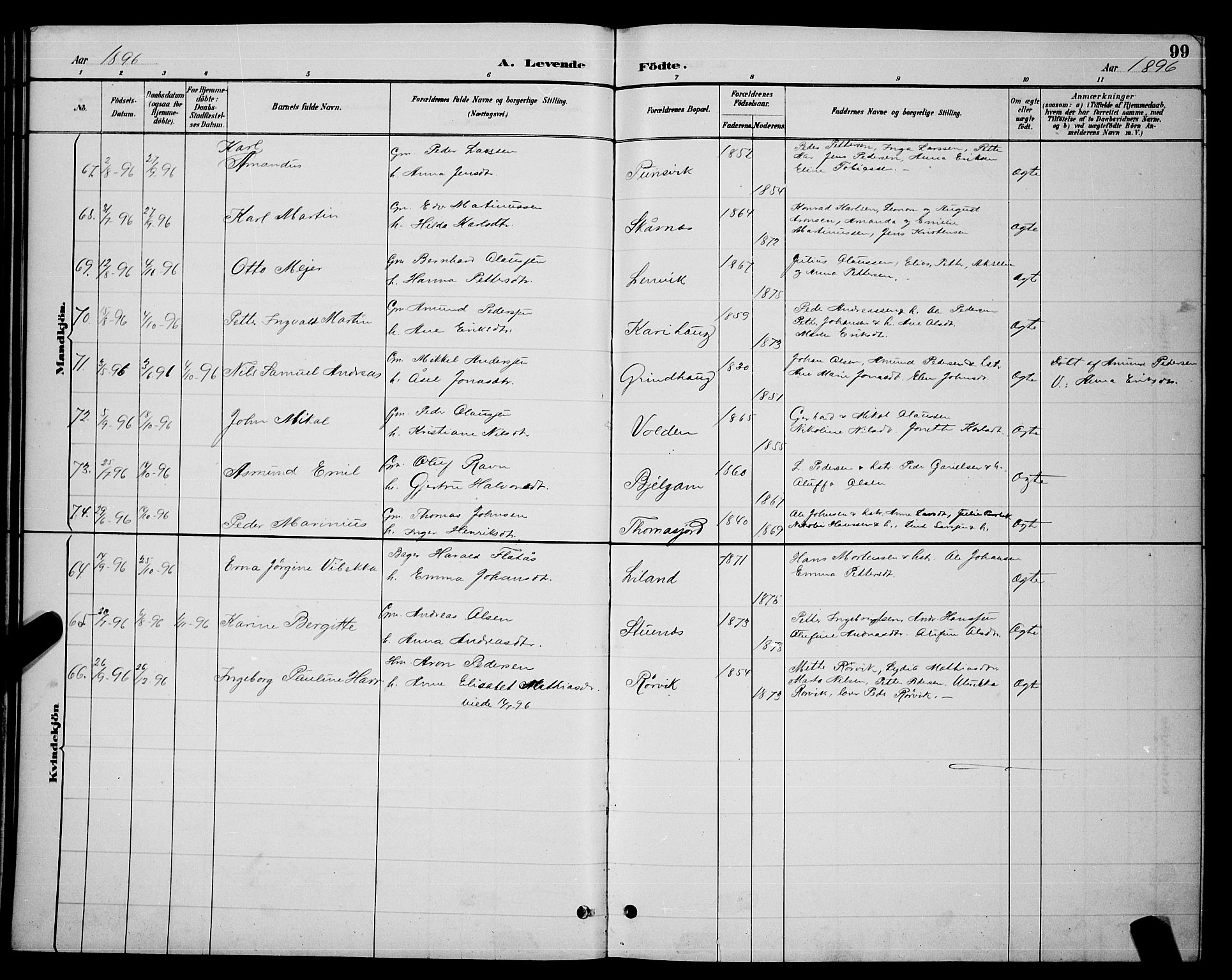 Ministerialprotokoller, klokkerbøker og fødselsregistre - Nordland, AV/SAT-A-1459/863/L0914: Parish register (copy) no. 863C04, 1886-1897, p. 99