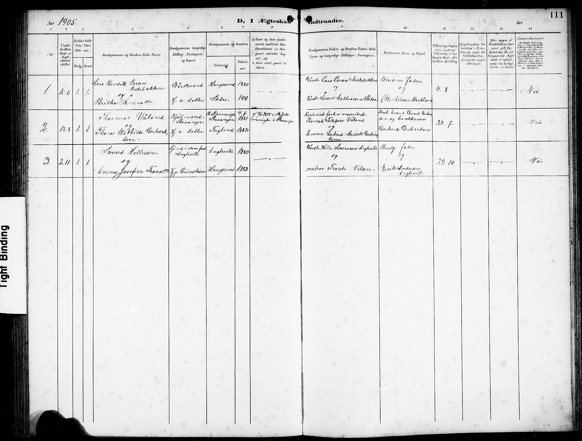 Finnås sokneprestembete, SAB/A-99925/H/Ha/Hab/Haba/L0004: Parish register (copy) no. A 4, 1901-1924, p. 111