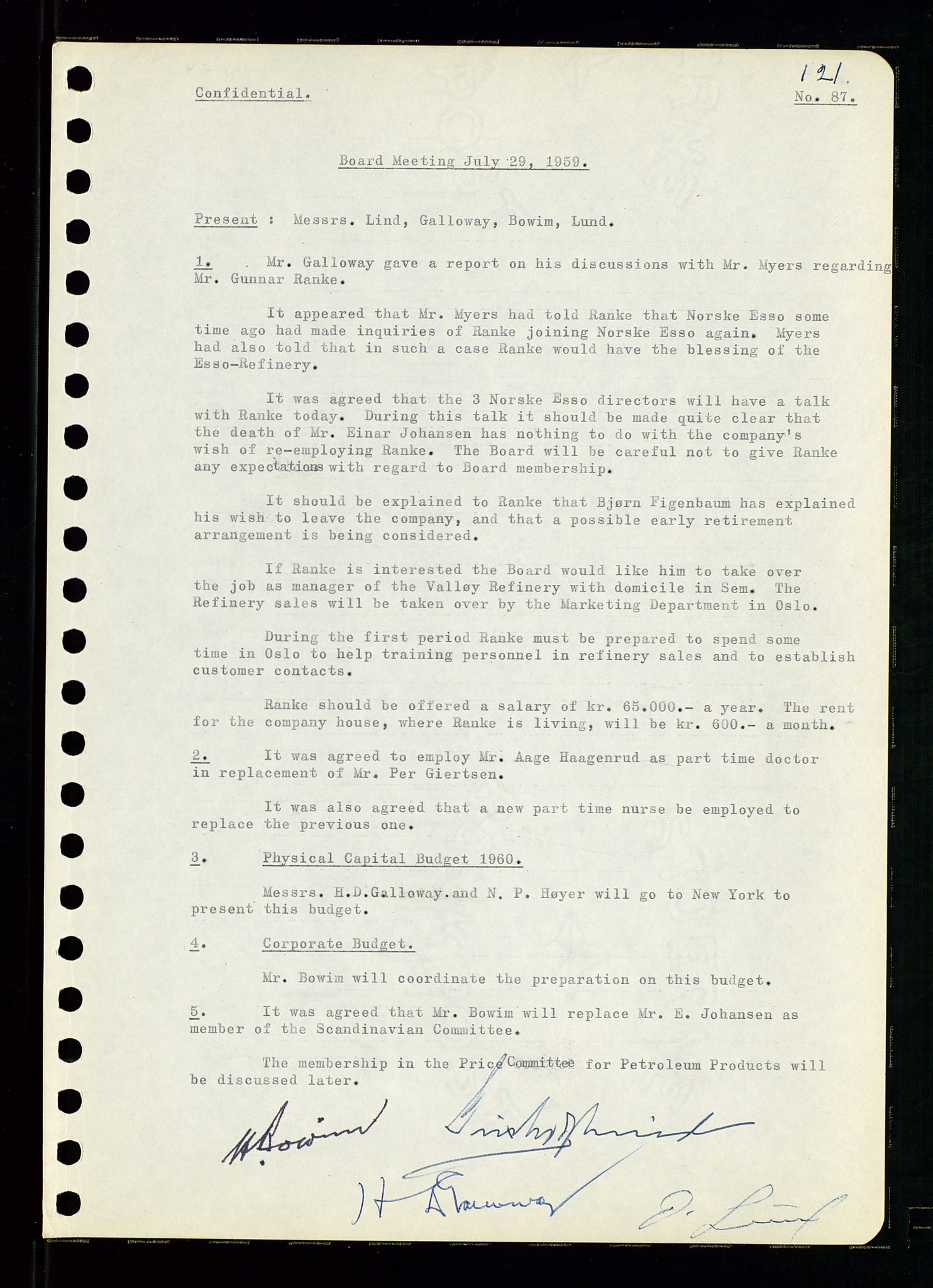 Pa 0982 - Esso Norge A/S, AV/SAST-A-100448/A/Aa/L0001/0001: Den administrerende direksjon Board minutes (styrereferater) / Den administrerende direksjon Board minutes (styrereferater), 1958-1959, p. 121