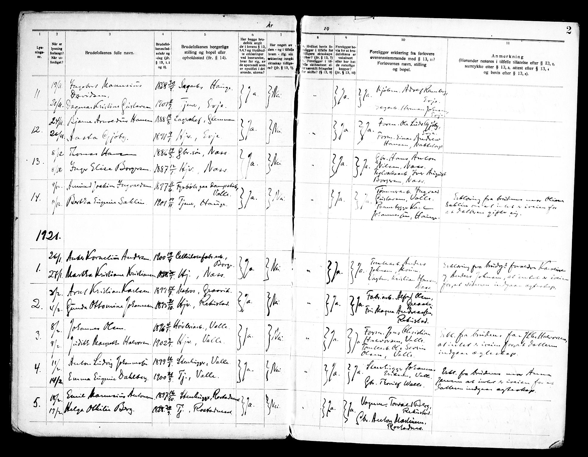 Rolvsøy prestekontor Kirkebøker, AV/SAO-A-2004/H/Ha/L0001: Banns register no. 1, 1919-1962, p. 2