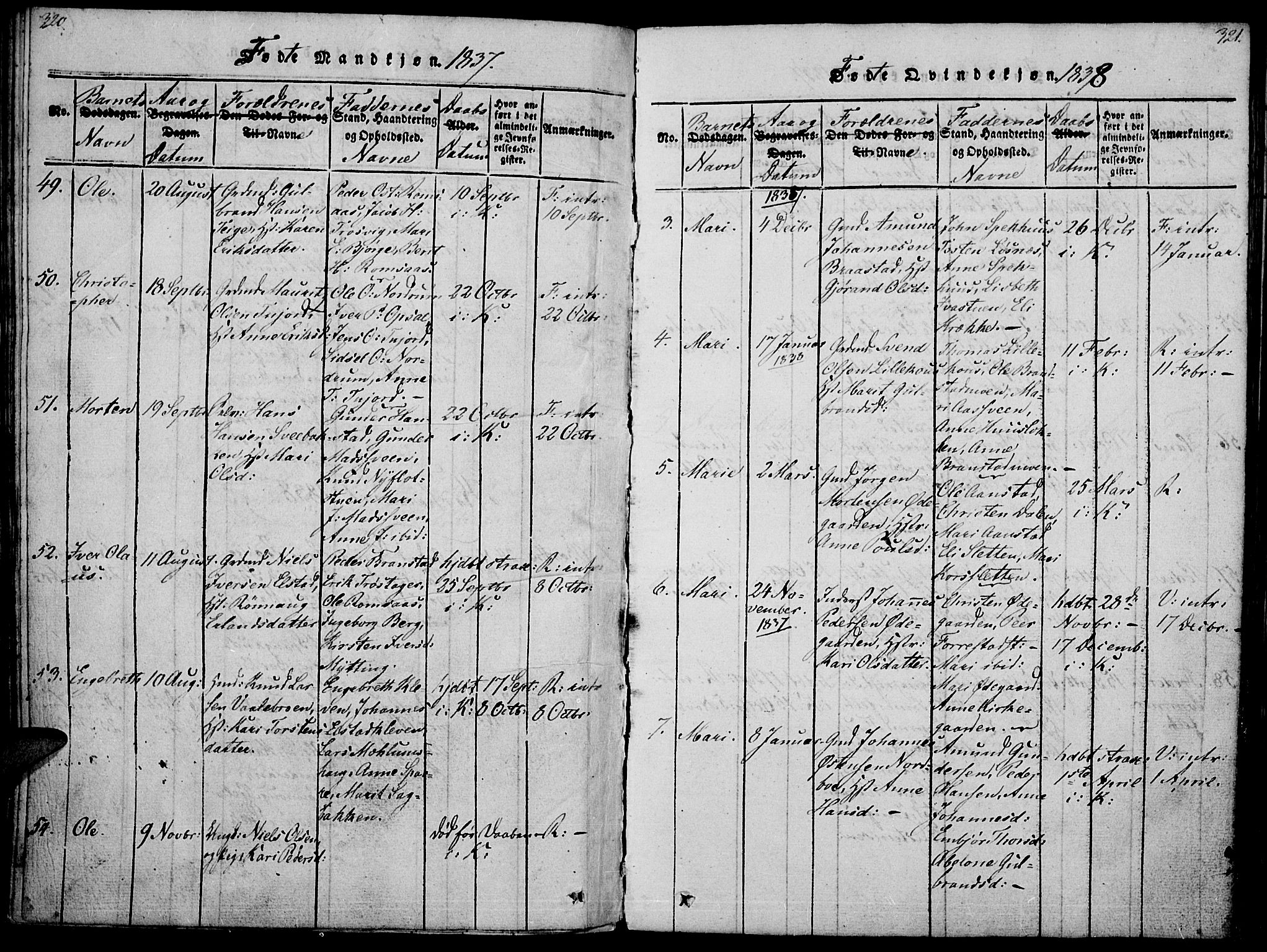 Ringebu prestekontor, SAH/PREST-082/H/Ha/Haa/L0004: Parish register (official) no. 4, 1821-1839, p. 320-321