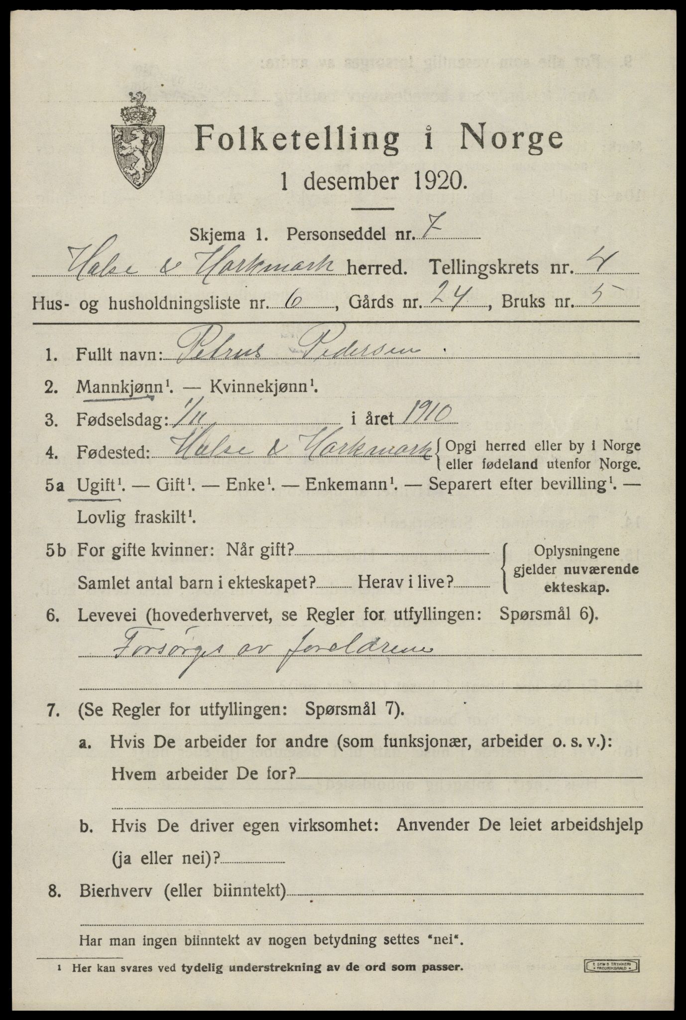 SAK, 1920 census for Halse og Harkmark, 1920, p. 2908