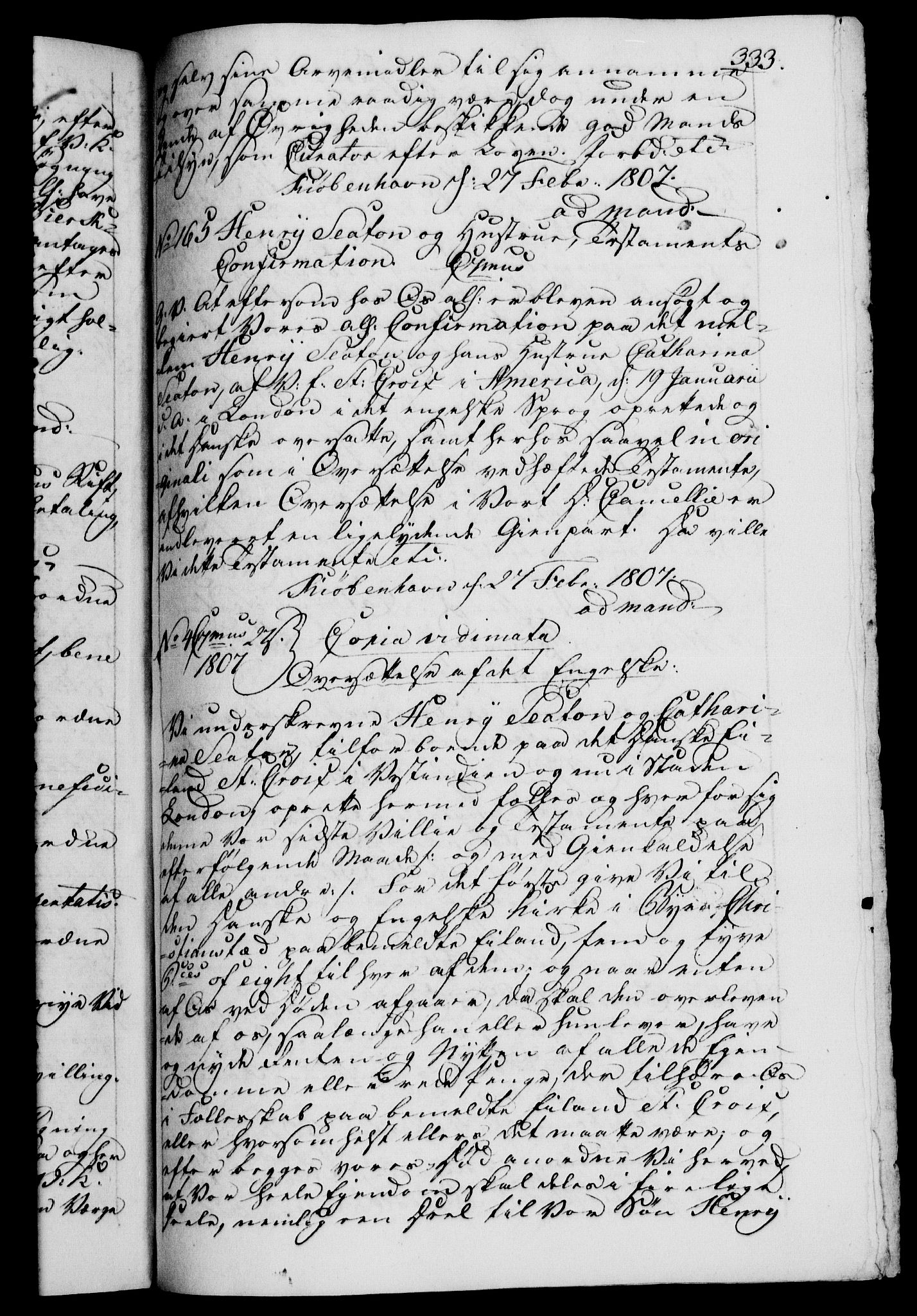 Danske Kanselli 1800-1814, RA/EA-3024/H/Hf/Hfb/Hfba/L0003: Registranter, 1805-1807, p. 333a