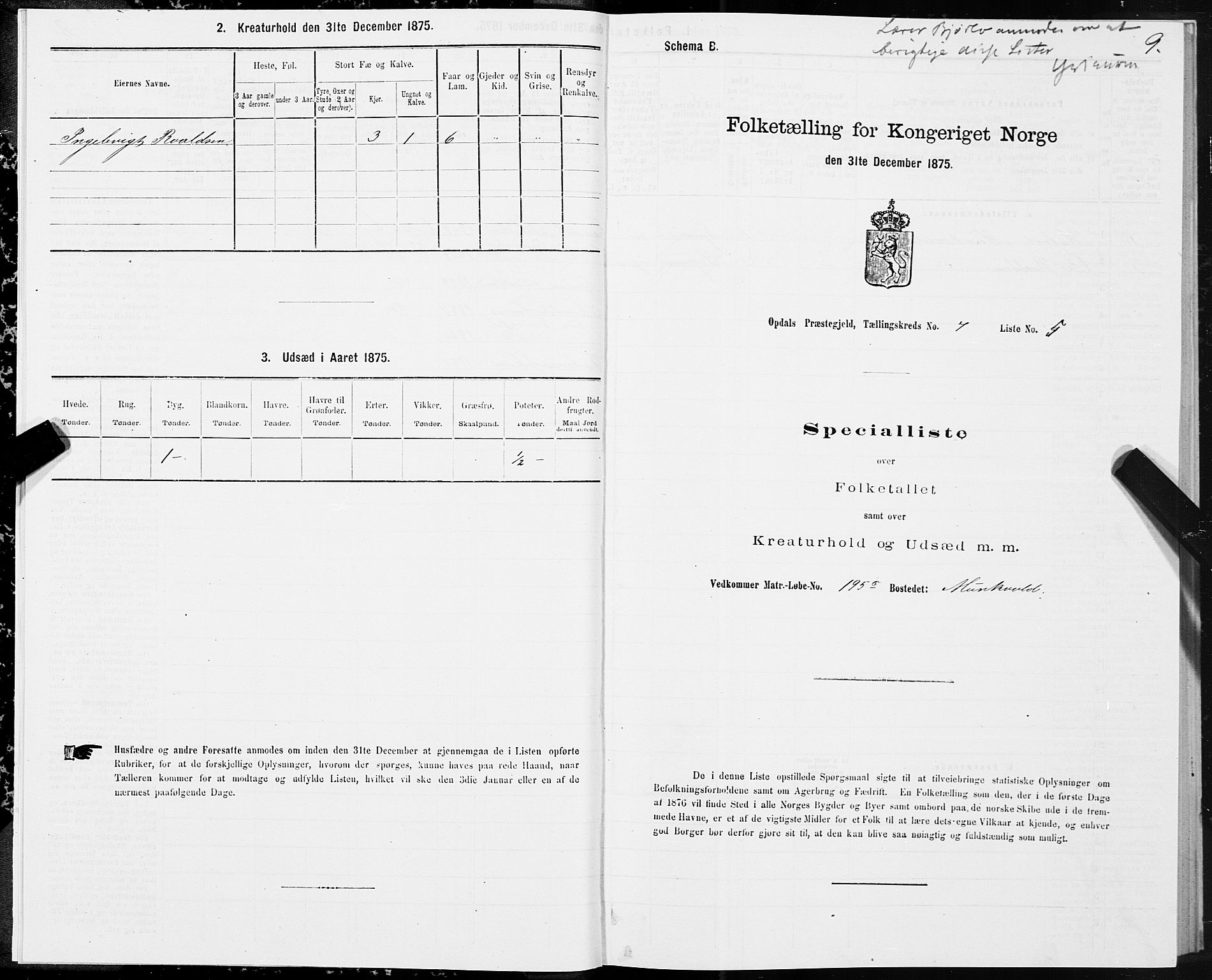 SAT, 1875 census for 1634P Oppdal, 1875, p. 4009