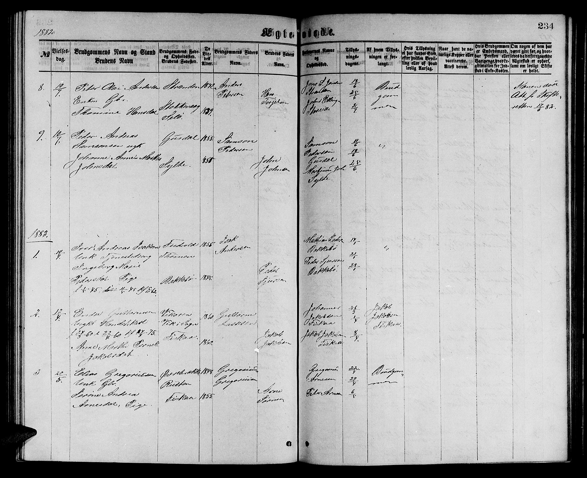 Ministerialprotokoller, klokkerbøker og fødselsregistre - Møre og Romsdal, SAT/A-1454/501/L0016: Parish register (copy) no. 501C02, 1868-1884, p. 234