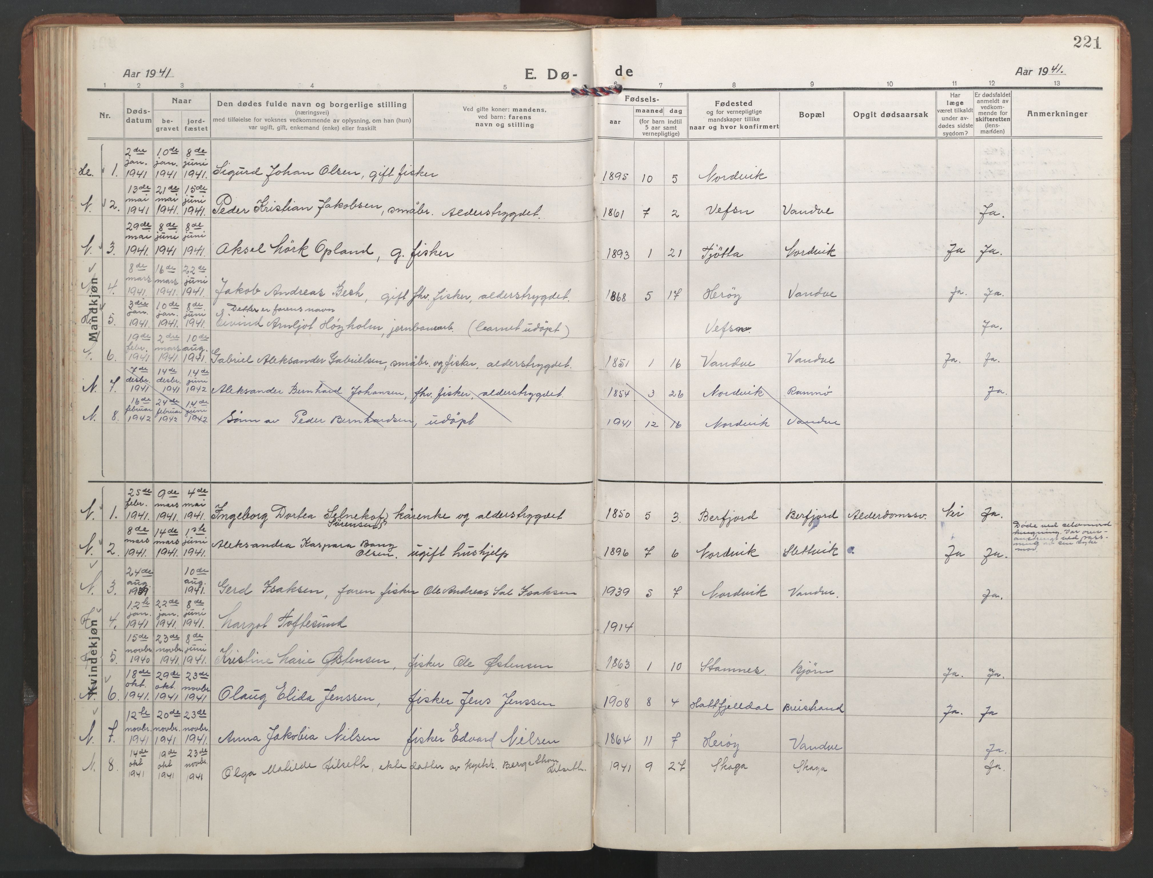 Ministerialprotokoller, klokkerbøker og fødselsregistre - Nordland, AV/SAT-A-1459/836/L0539: Parish register (copy) no. 836C03, 1917-1949, p. 221