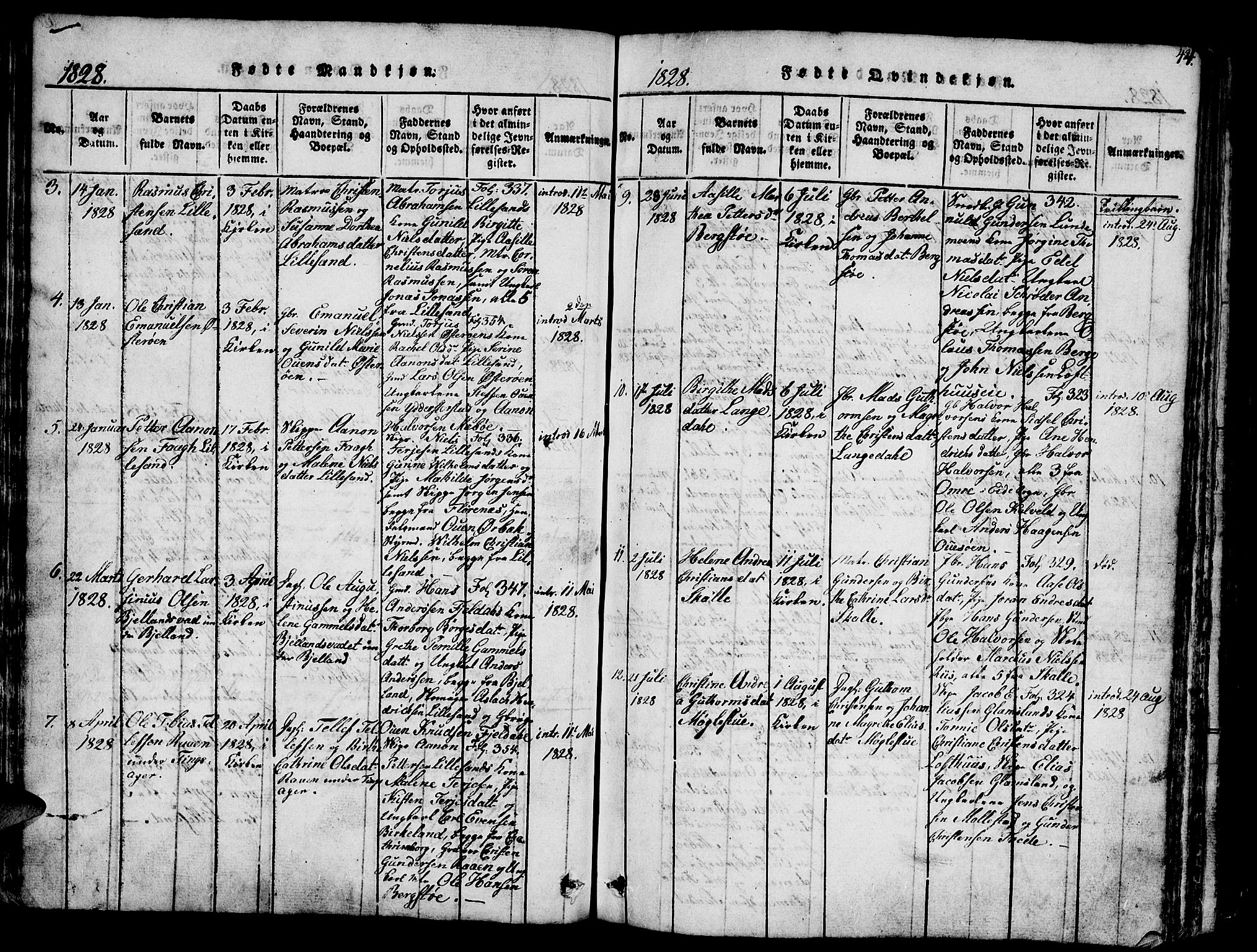 Vestre Moland sokneprestkontor, AV/SAK-1111-0046/F/Fb/Fbb/L0001: Parish register (copy) no. B 1, 1816-1851, p. 44