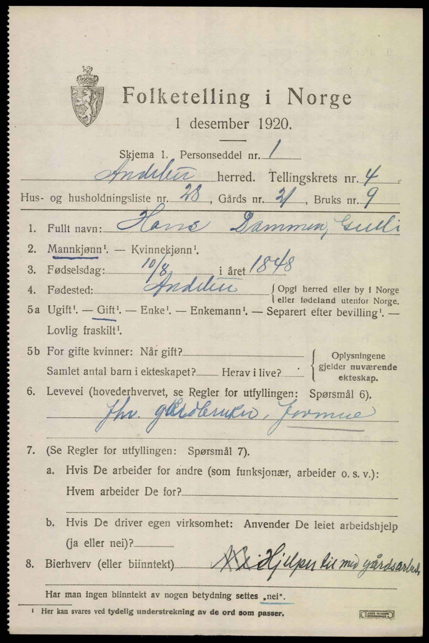 SAKO, 1920 census for Andebu, 1920, p. 2628