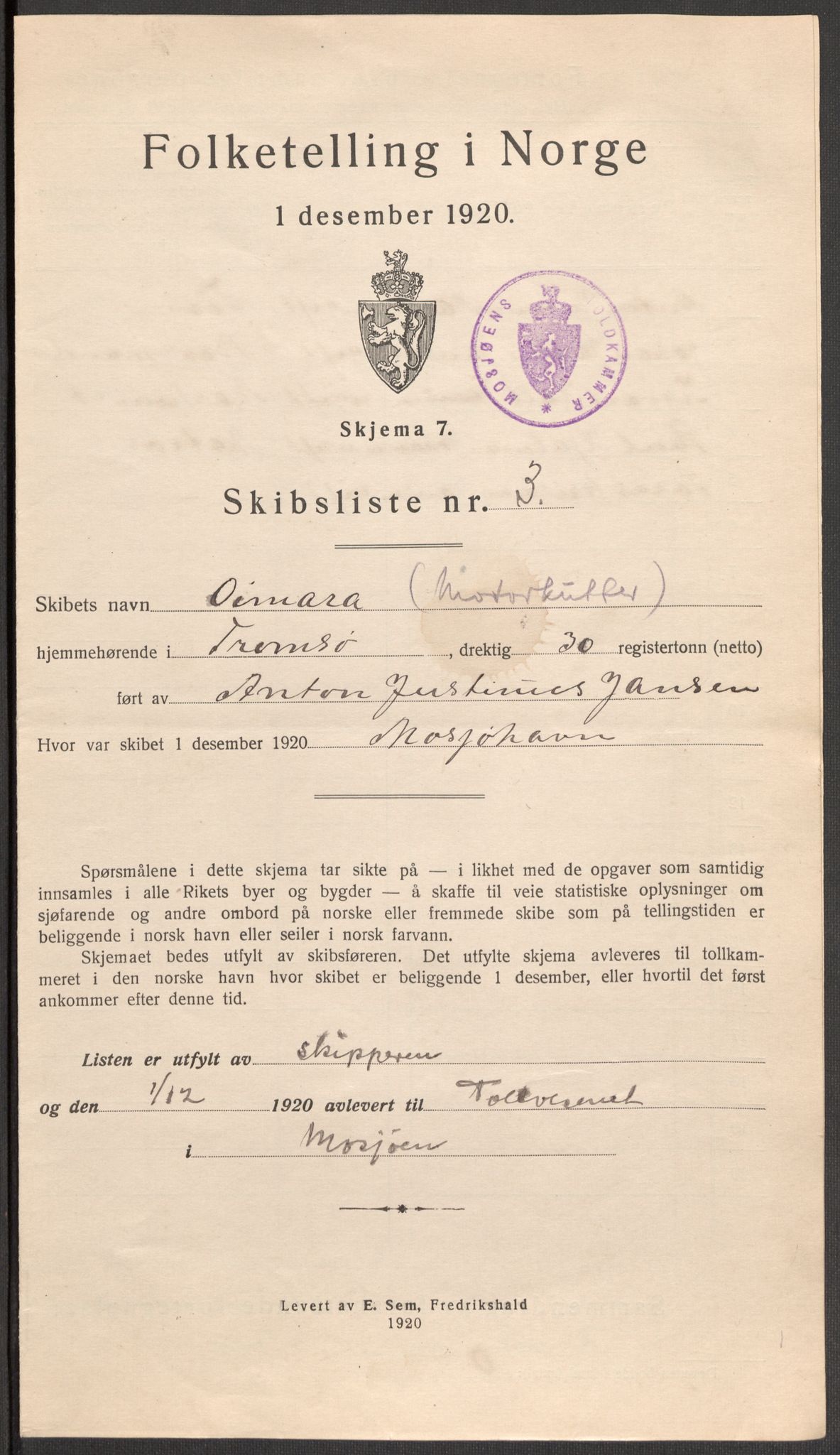 SAT, 1920 census for Mosjøen, 1920, p. 5381