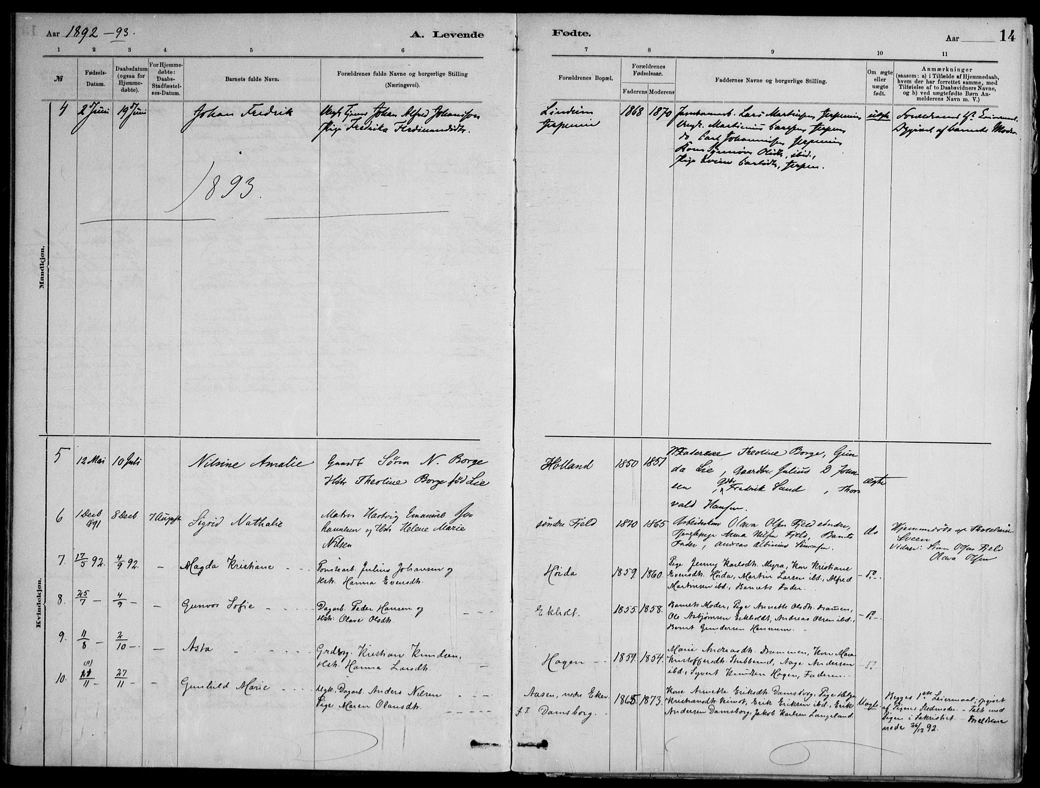 Skoger kirkebøker, AV/SAKO-A-59/F/Fb/L0001: Parish register (official) no. II 1, 1885-1913, p. 14