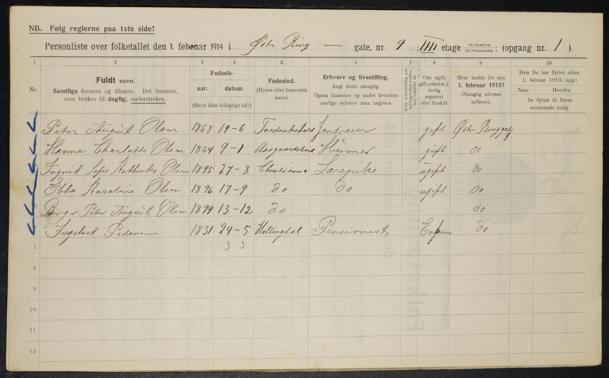 OBA, Municipal Census 1914 for Kristiania, 1914, p. 130503