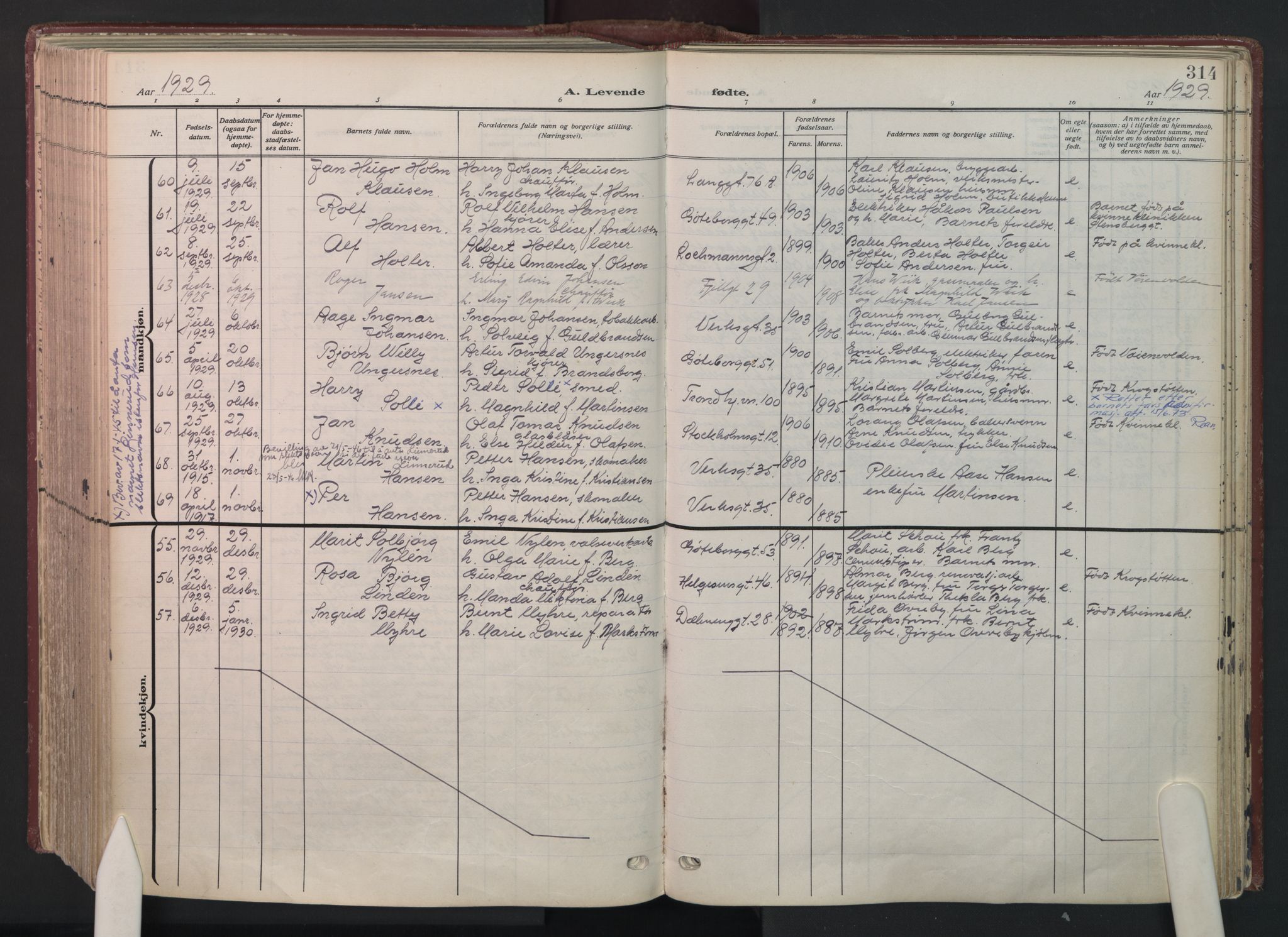 Petrus prestekontor Kirkebøker, AV/SAO-A-10872/F/Fa/L0012: Parish register (official) no. 12, 1909-1936, p. 314