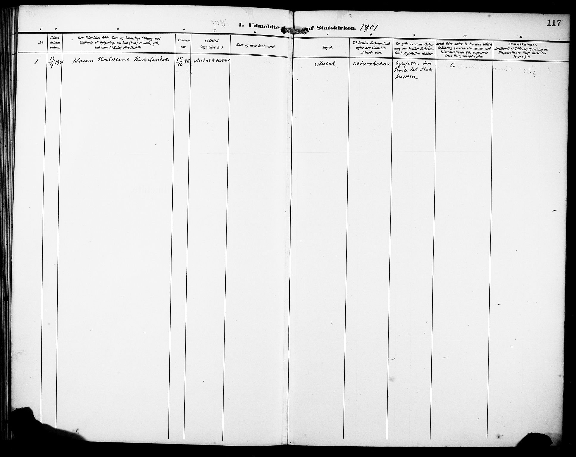Finnås sokneprestembete, SAB/A-99925/H/Ha/Haa/Haad/L0002: Parish register (official) no. D 2, 1895-1906, p. 117