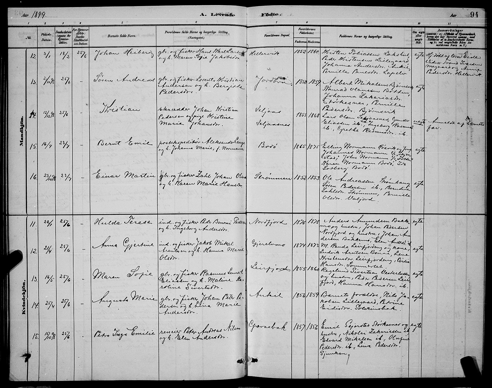Ministerialprotokoller, klokkerbøker og fødselsregistre - Nordland, AV/SAT-A-1459/853/L0772: Parish register (official) no. 853A11, 1881-1900, p. 94