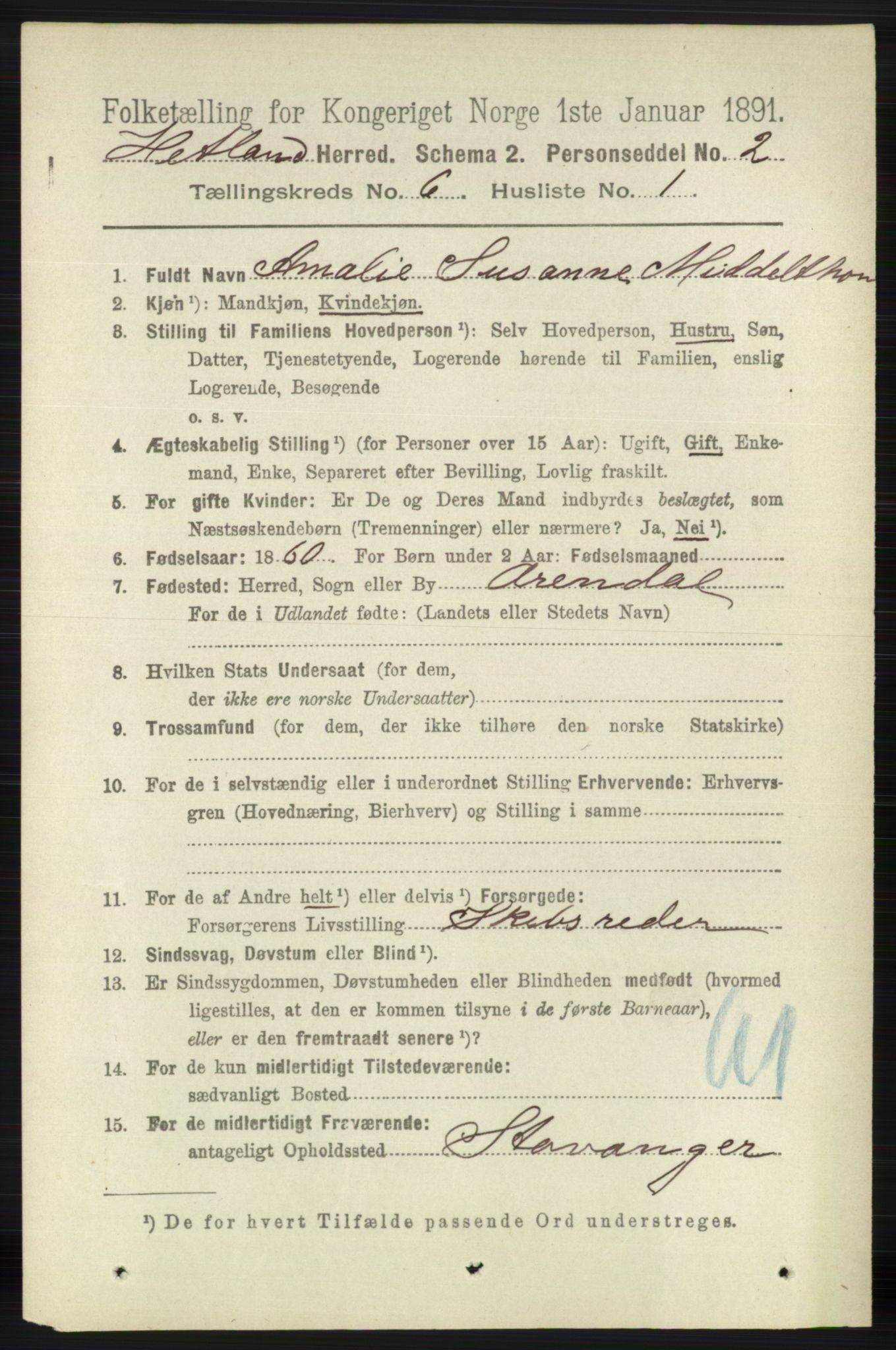 RA, 1891 census for 1126 Hetland, 1891, p. 3396