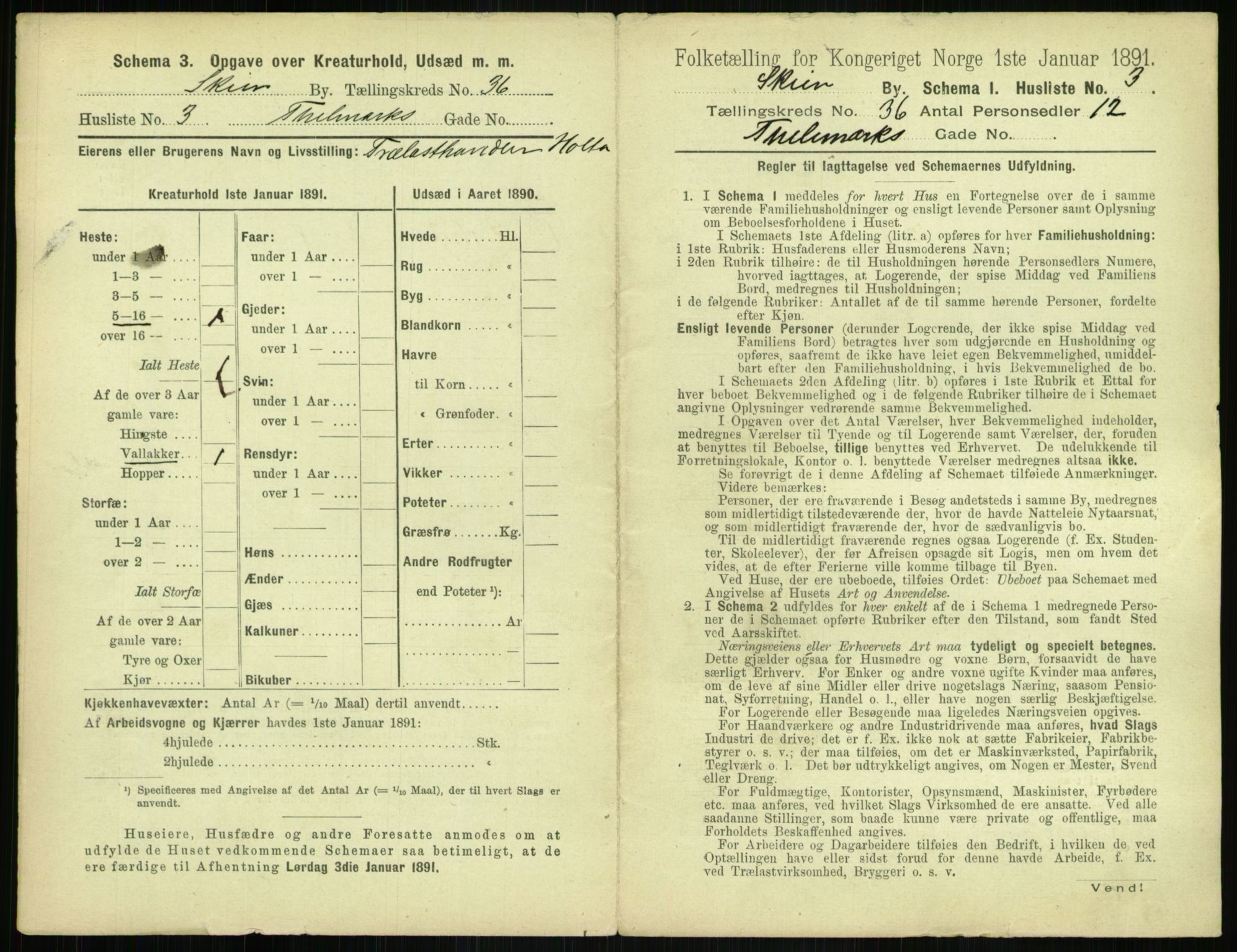 RA, 1891 census for 0806 Skien, 1891, p. 1370