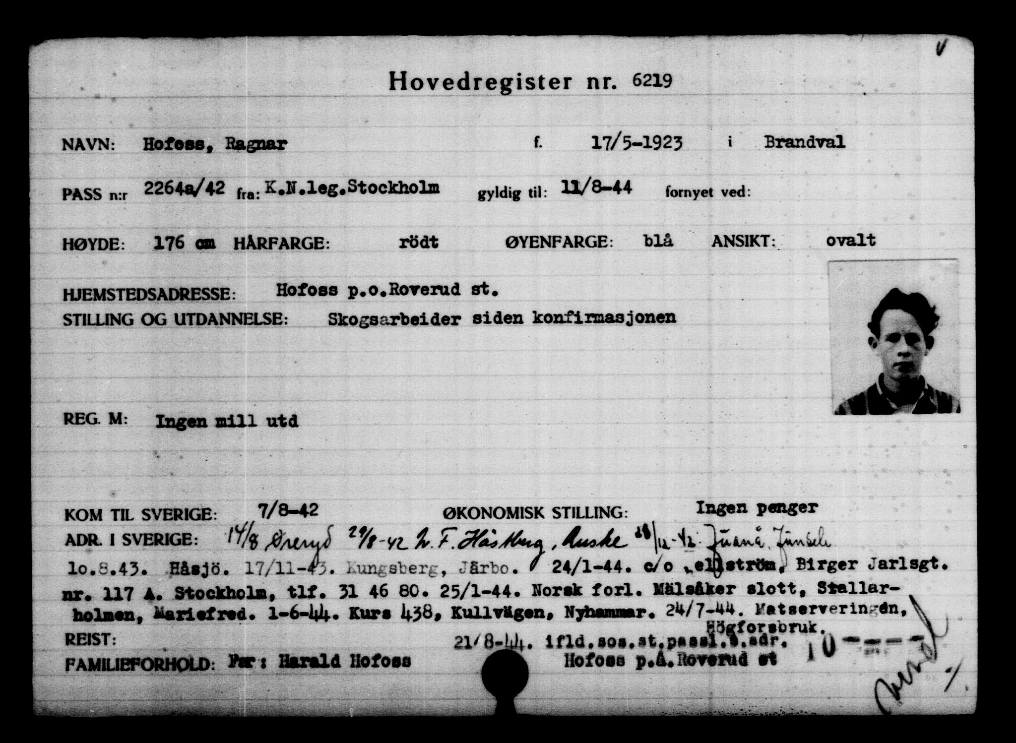 Utenriksstasjonene, Legasjonen i Stockholm, Flyktningkontoret, AV/RA-S-6753/V/Va/L0004: Kjesäterkartoteket, flyktninger med registreringsnr. 3496-6610, 1940-1945, p. 3205
