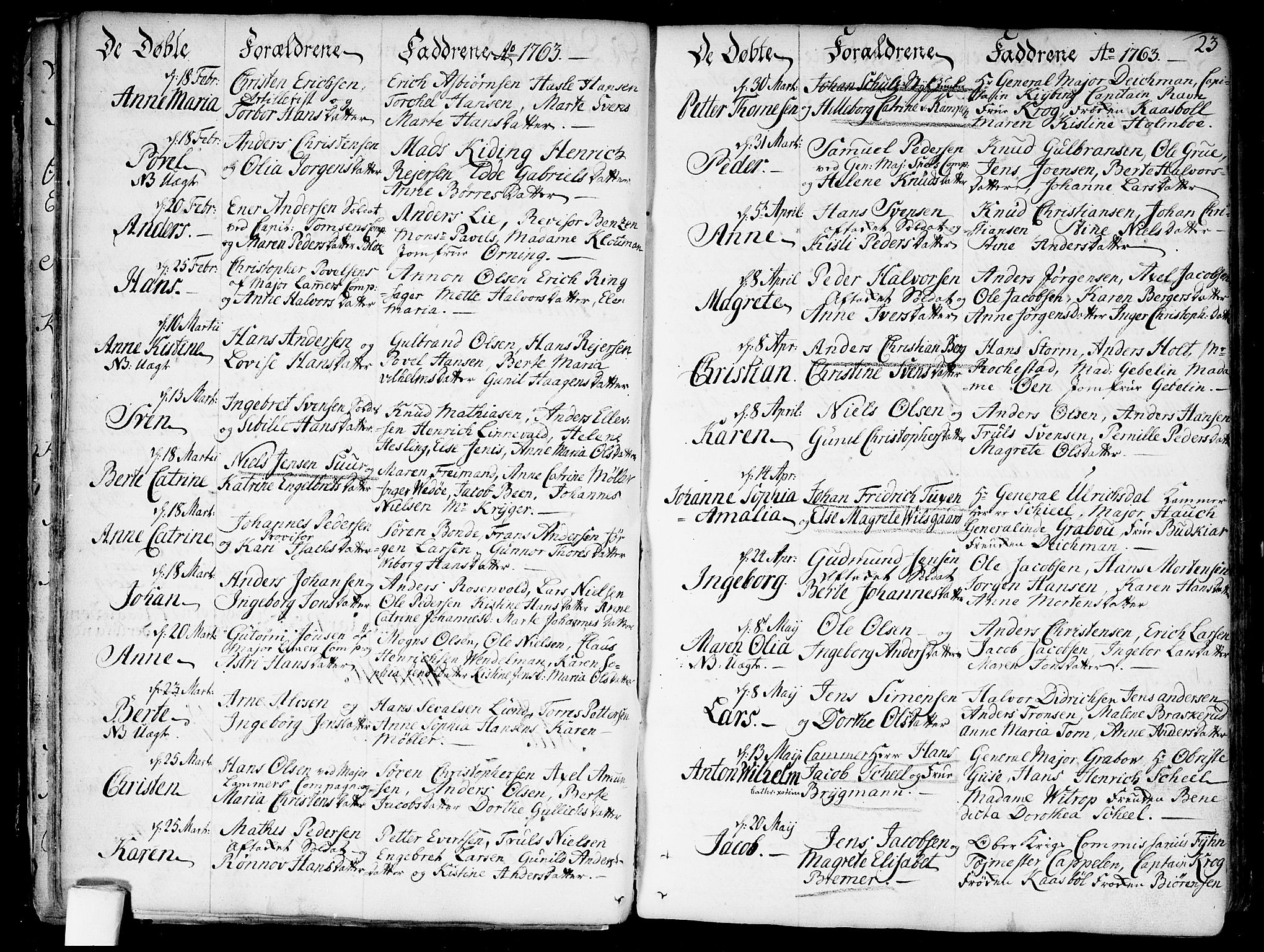 Garnisonsmenigheten Kirkebøker, SAO/A-10846/F/Fa/L0002: Parish register (official) no. 2, 1757-1776, p. 23