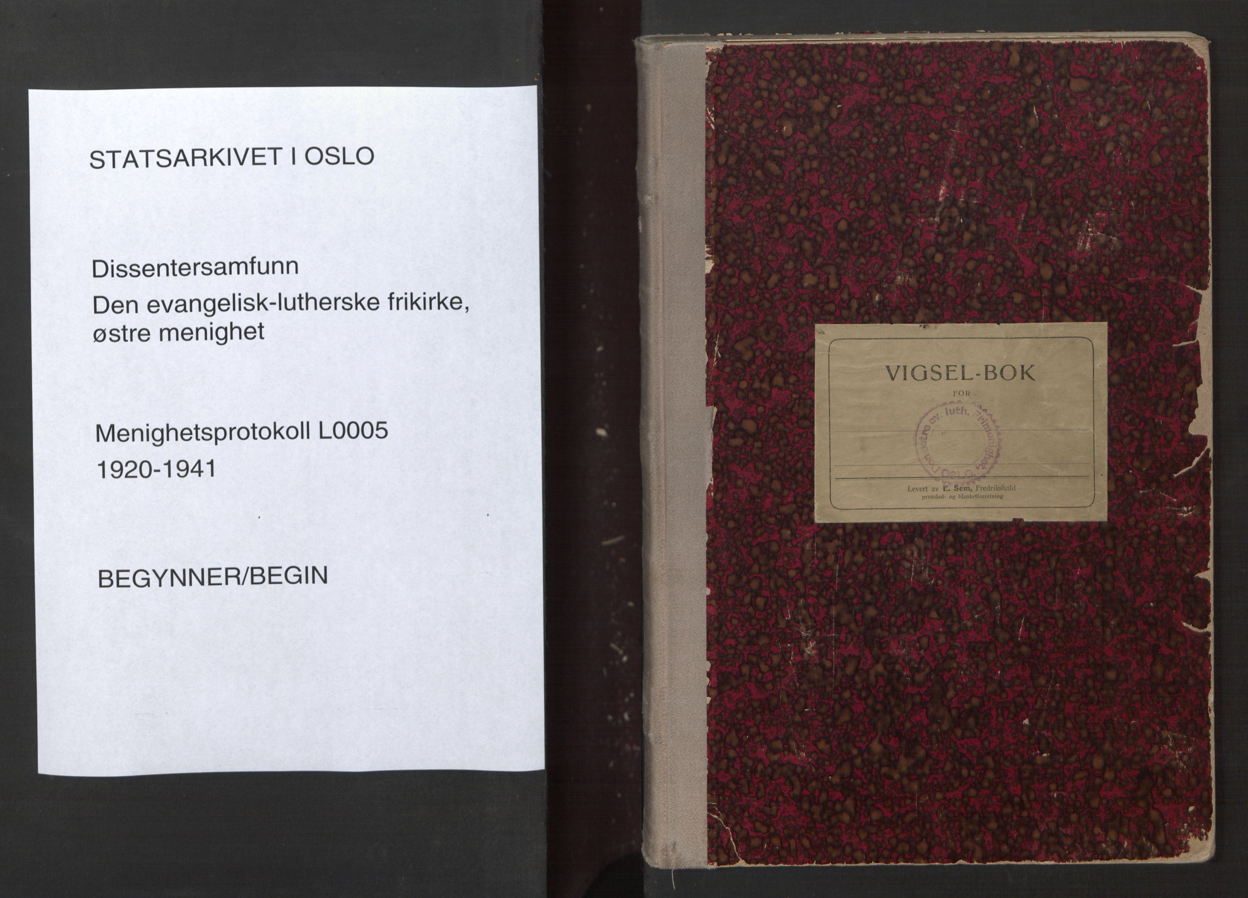 Den evangelisk-lutherske frikirke østre menighet, Oslo, SAO/PAO-0245/F/L0005: Marriage register (dissenter) no. 5, 1920-1941