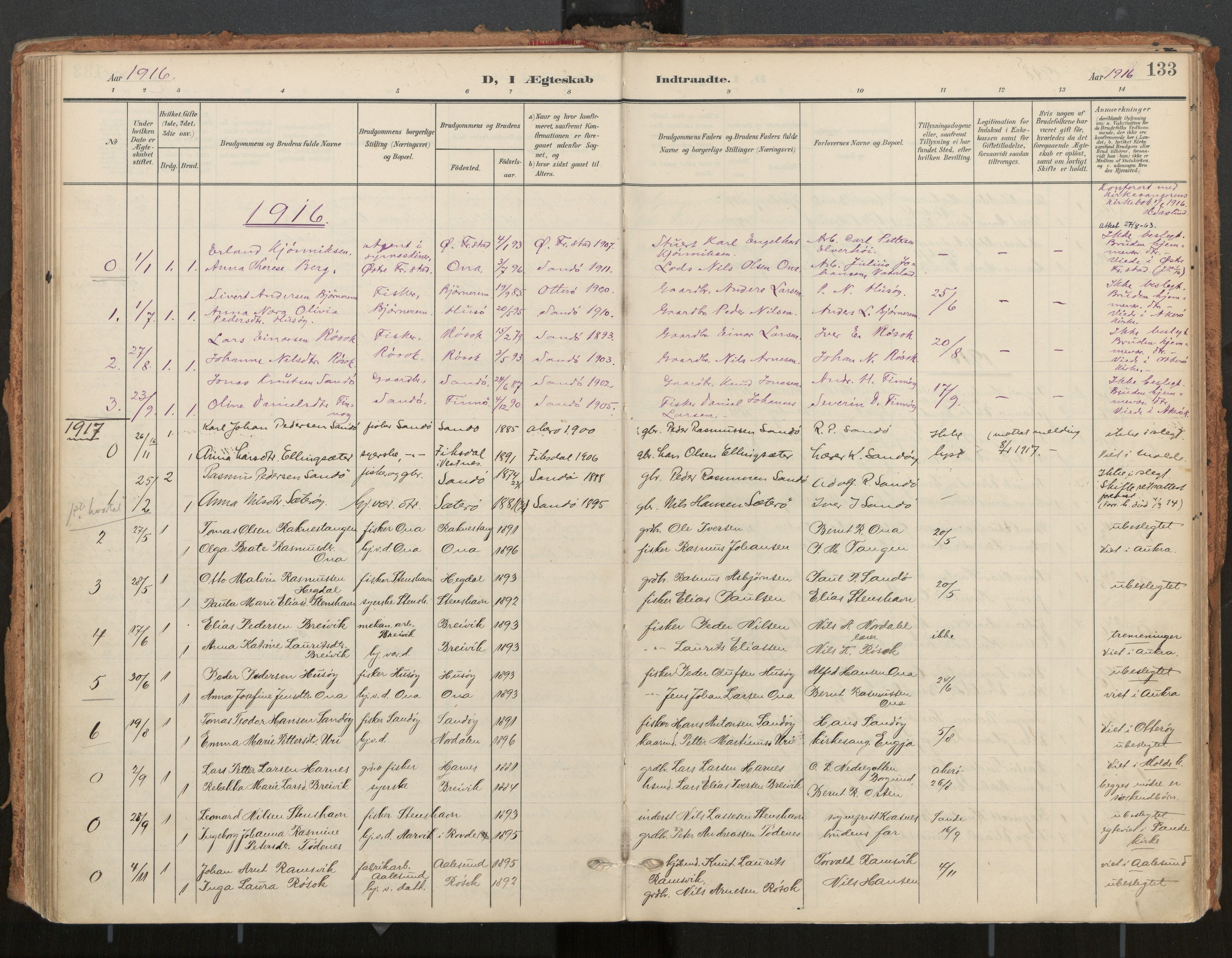 Ministerialprotokoller, klokkerbøker og fødselsregistre - Møre og Romsdal, AV/SAT-A-1454/561/L0730: Parish register (official) no. 561A04, 1901-1929, p. 133