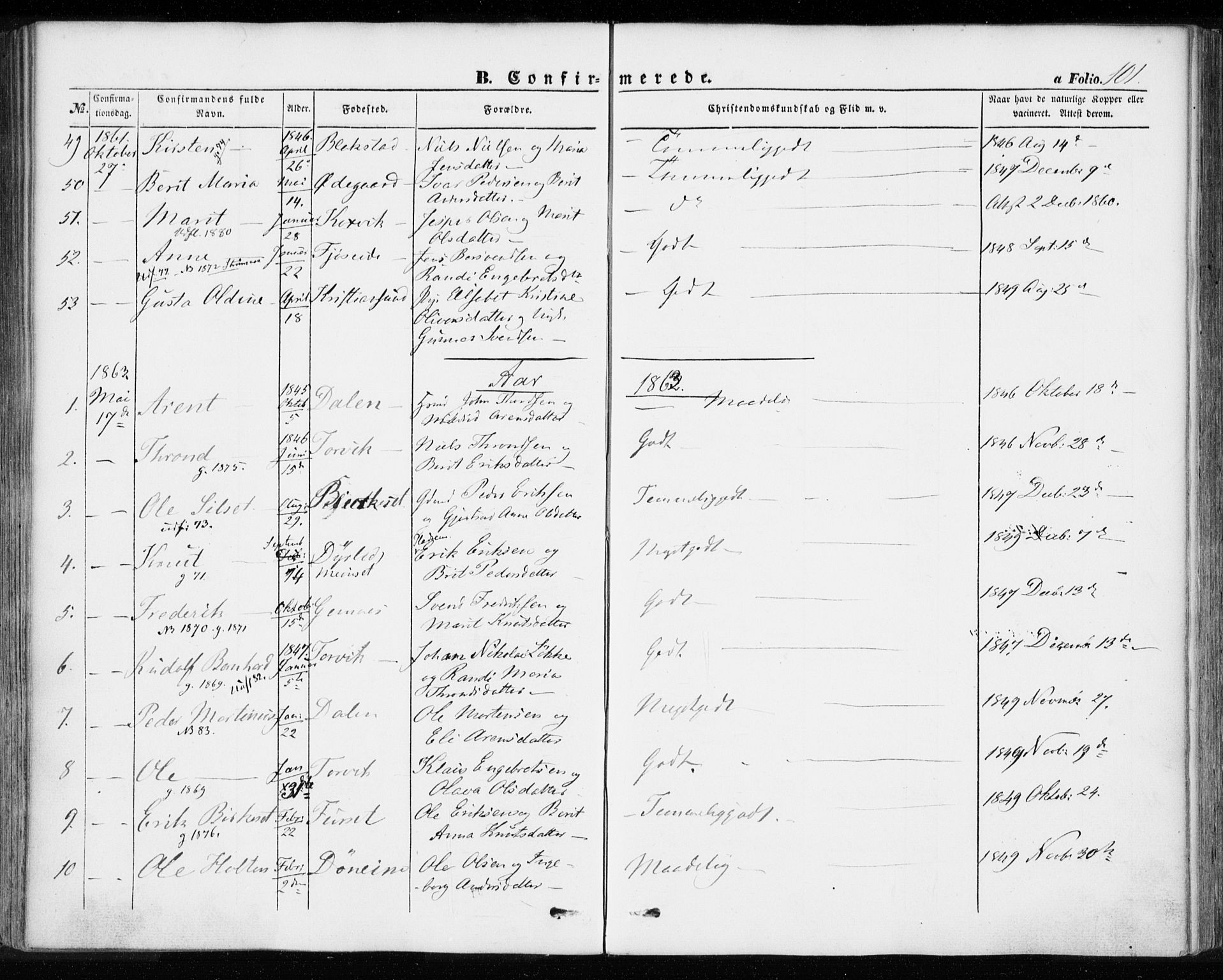 Ministerialprotokoller, klokkerbøker og fødselsregistre - Møre og Romsdal, AV/SAT-A-1454/584/L0965: Parish register (official) no. 584A05, 1857-1868, p. 101