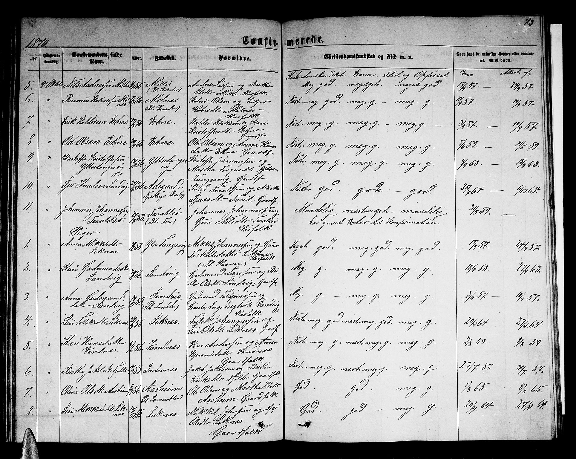 Skånevik sokneprestembete, AV/SAB-A-77801/H/Hab: Parish register (copy) no. A 1, 1860-1887, p. 73