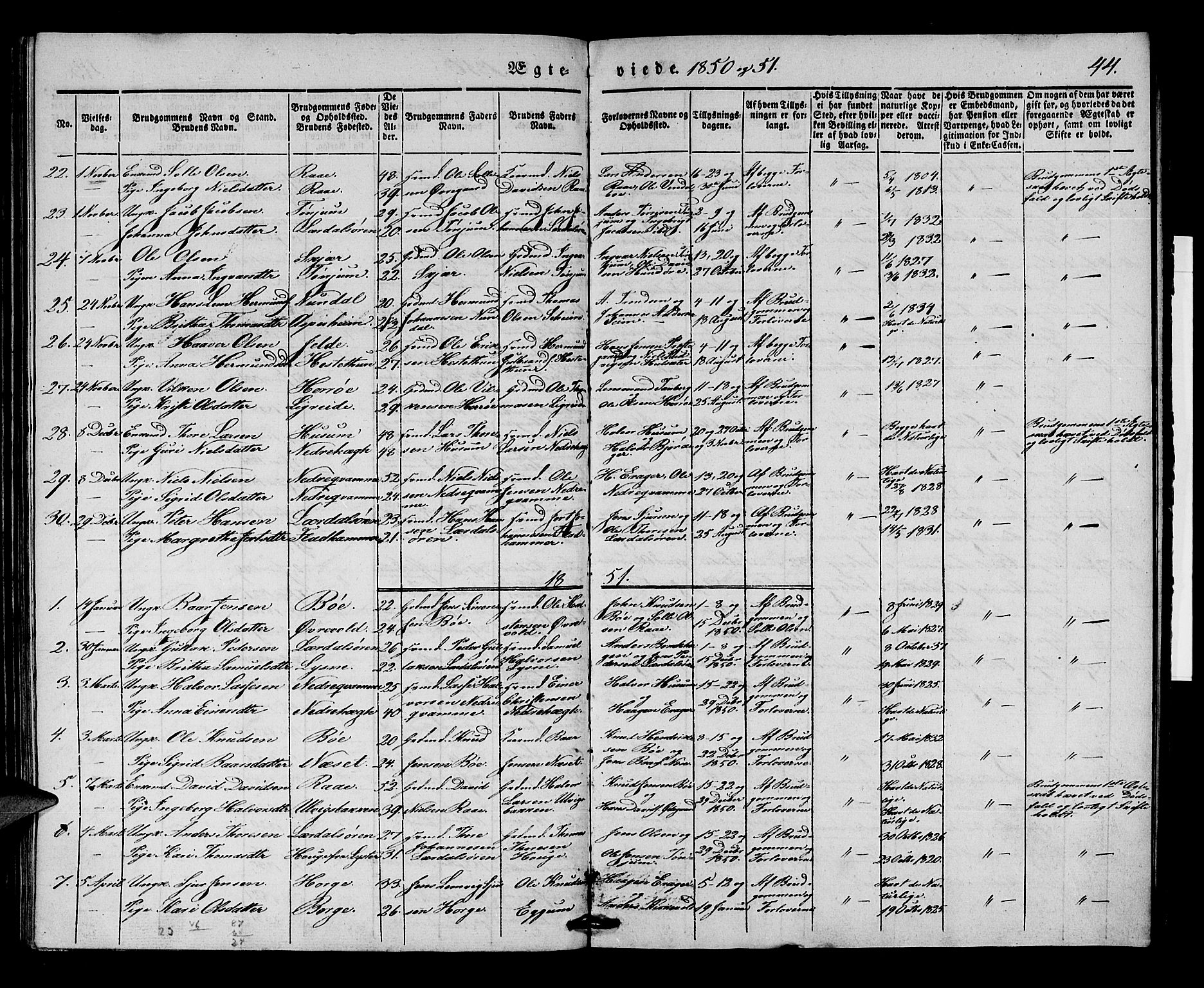 Lærdal sokneprestembete, SAB/A-81201: Parish register (official) no. A 8, 1834-1853, p. 44