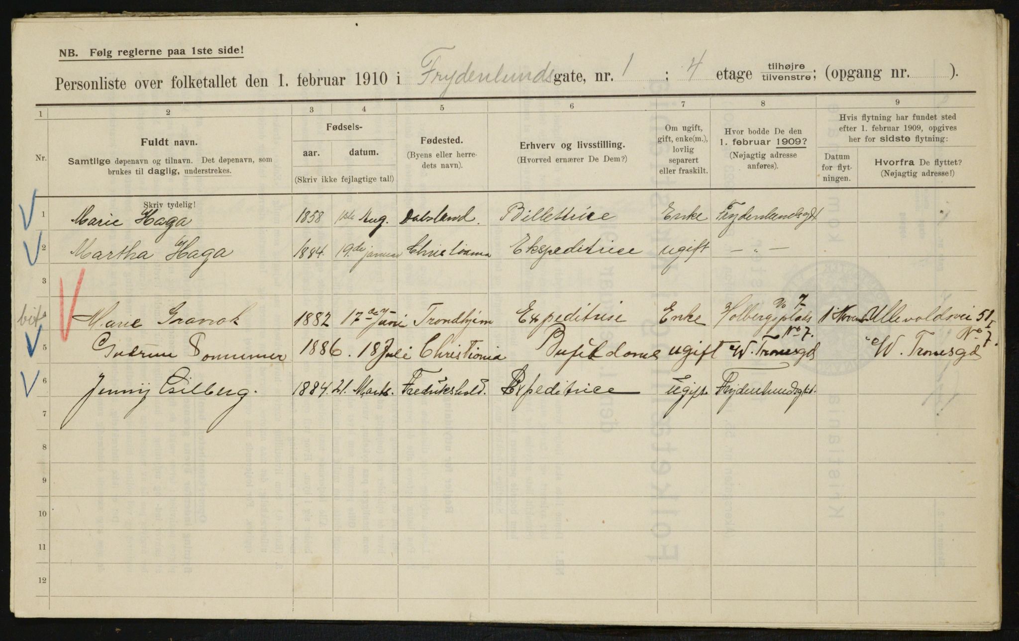 OBA, Municipal Census 1910 for Kristiania, 1910, p. 26176