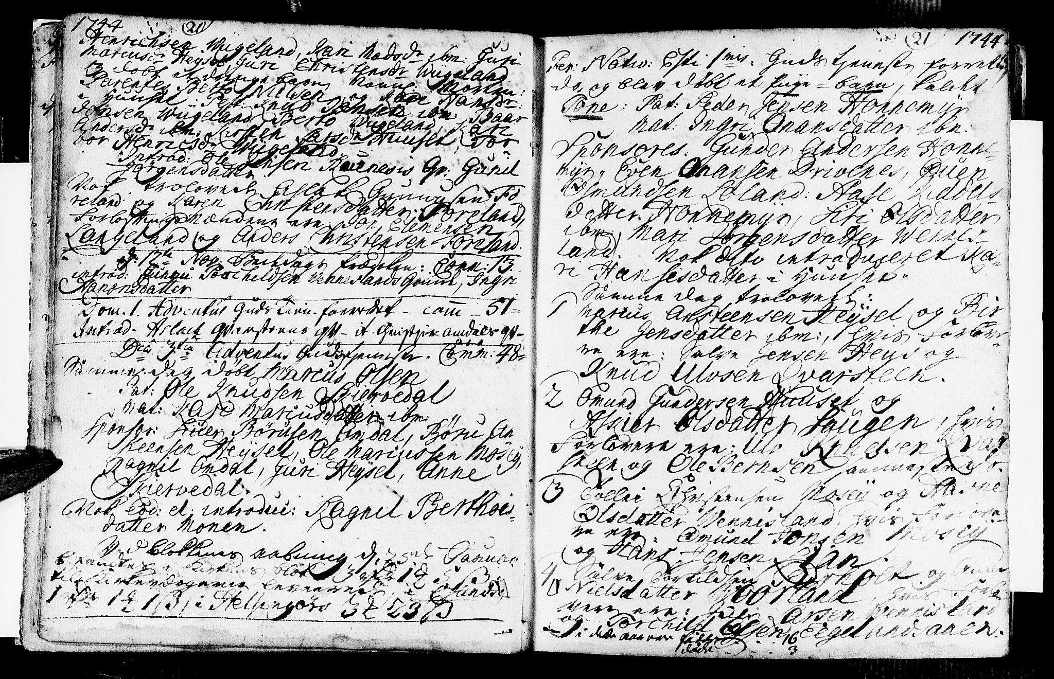 Vennesla sokneprestkontor, SAK/1111-0045/Fa/Fab/L0001: Parish register (official) no. A 1, 1741-1794, p. 20-21