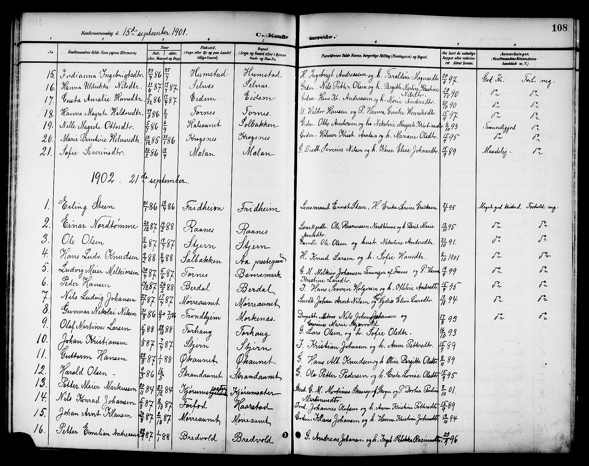 Ministerialprotokoller, klokkerbøker og fødselsregistre - Sør-Trøndelag, SAT/A-1456/655/L0688: Parish register (copy) no. 655C04, 1899-1922, p. 108