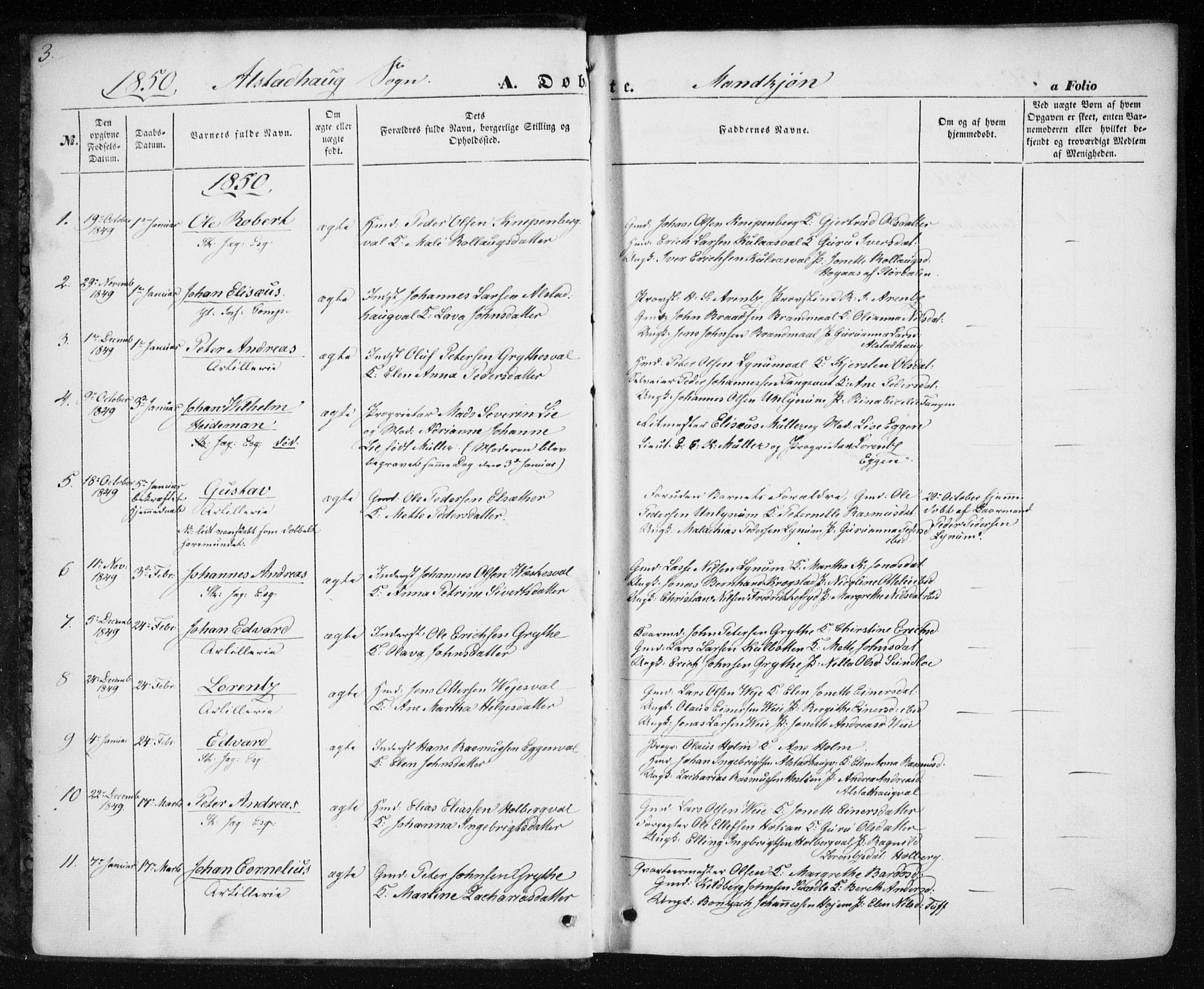 Ministerialprotokoller, klokkerbøker og fødselsregistre - Nord-Trøndelag, SAT/A-1458/717/L0154: Parish register (official) no. 717A07 /1, 1850-1862, p. 3